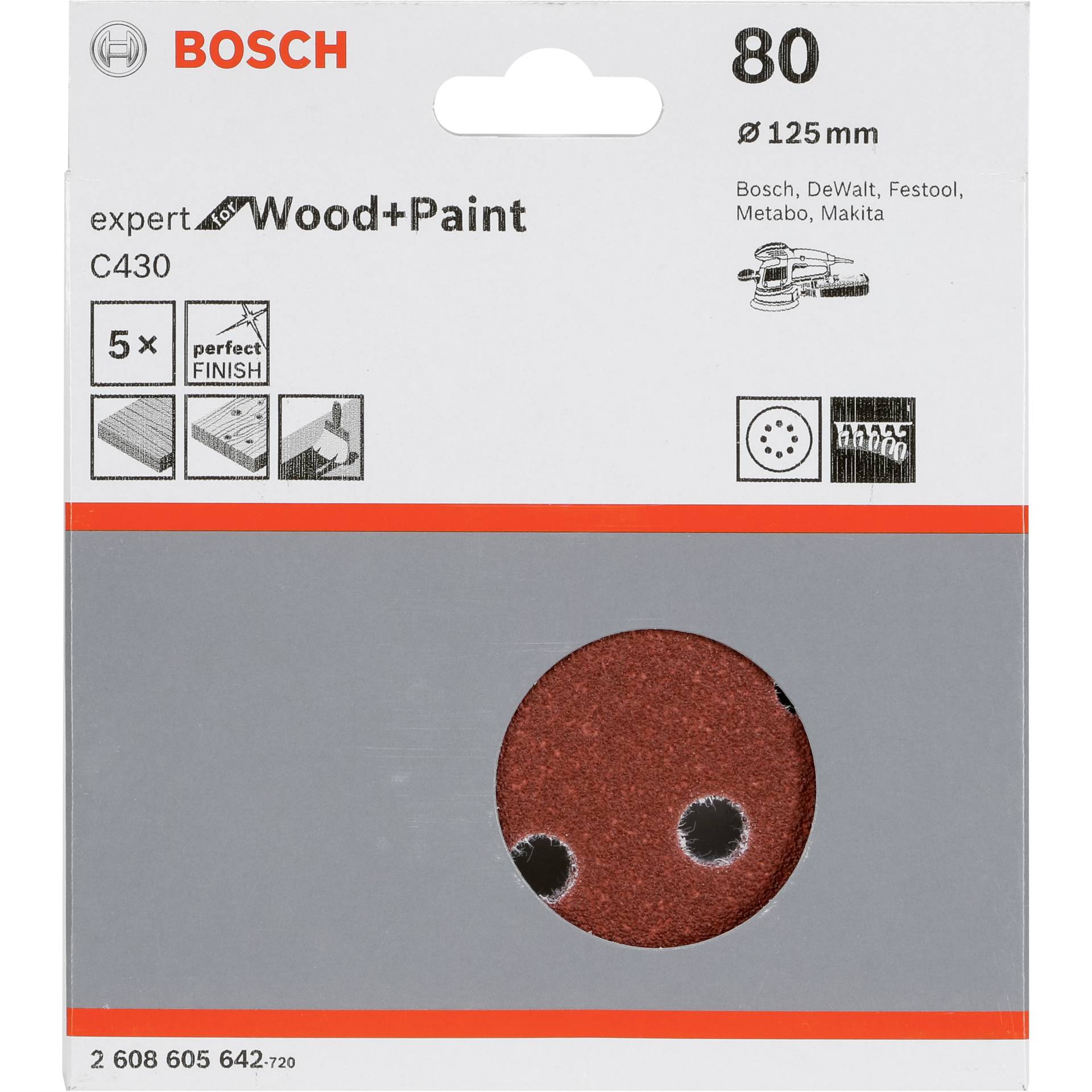 Bosch Schleifblatt C 430 D125MM  Holz Körnung 80 5 St.