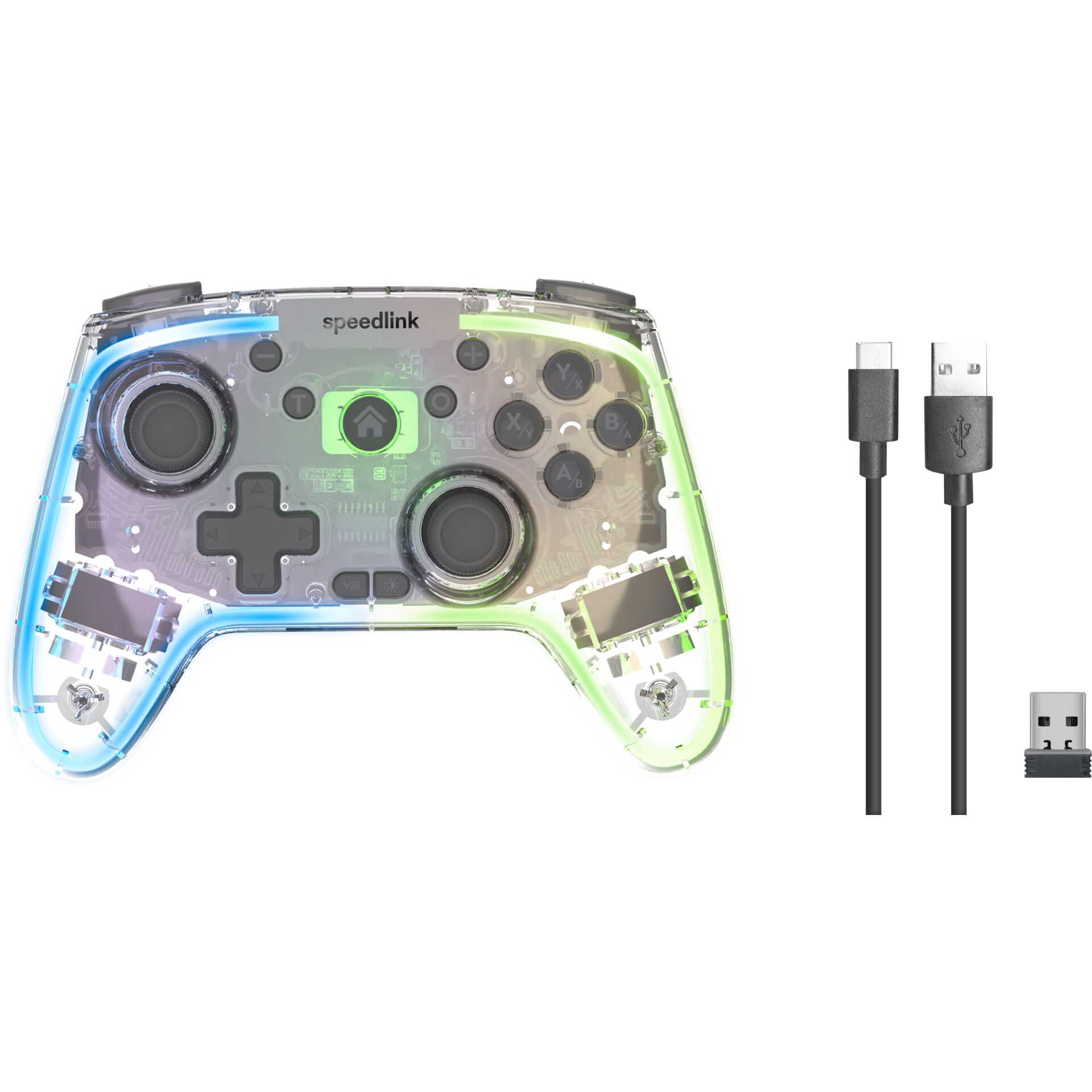 Gamepad, Controller, LED, Transparent, USB-C wireless receiver