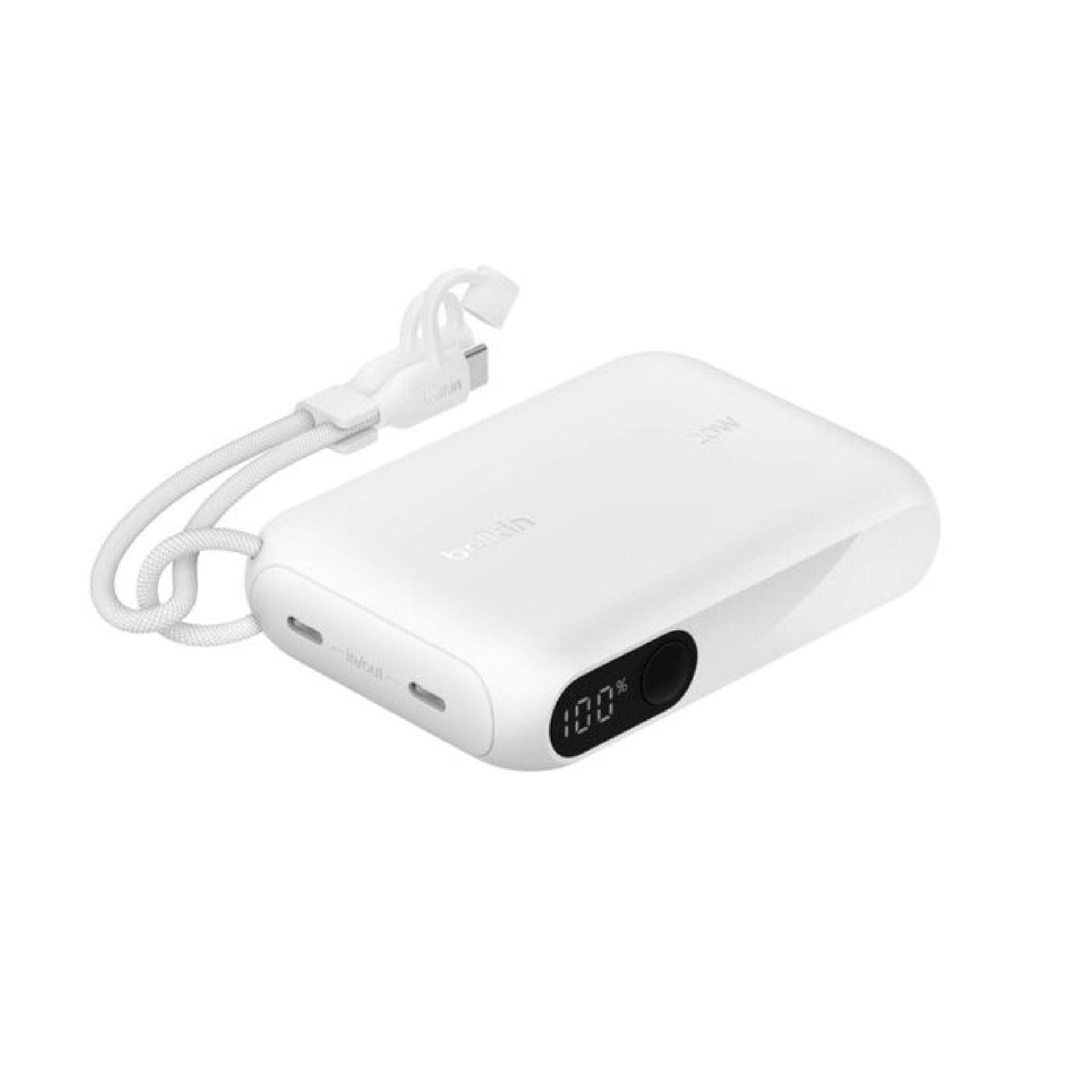 Powerbank, USB-C, Digital Display, Weiß, Tragbares Ladegerät