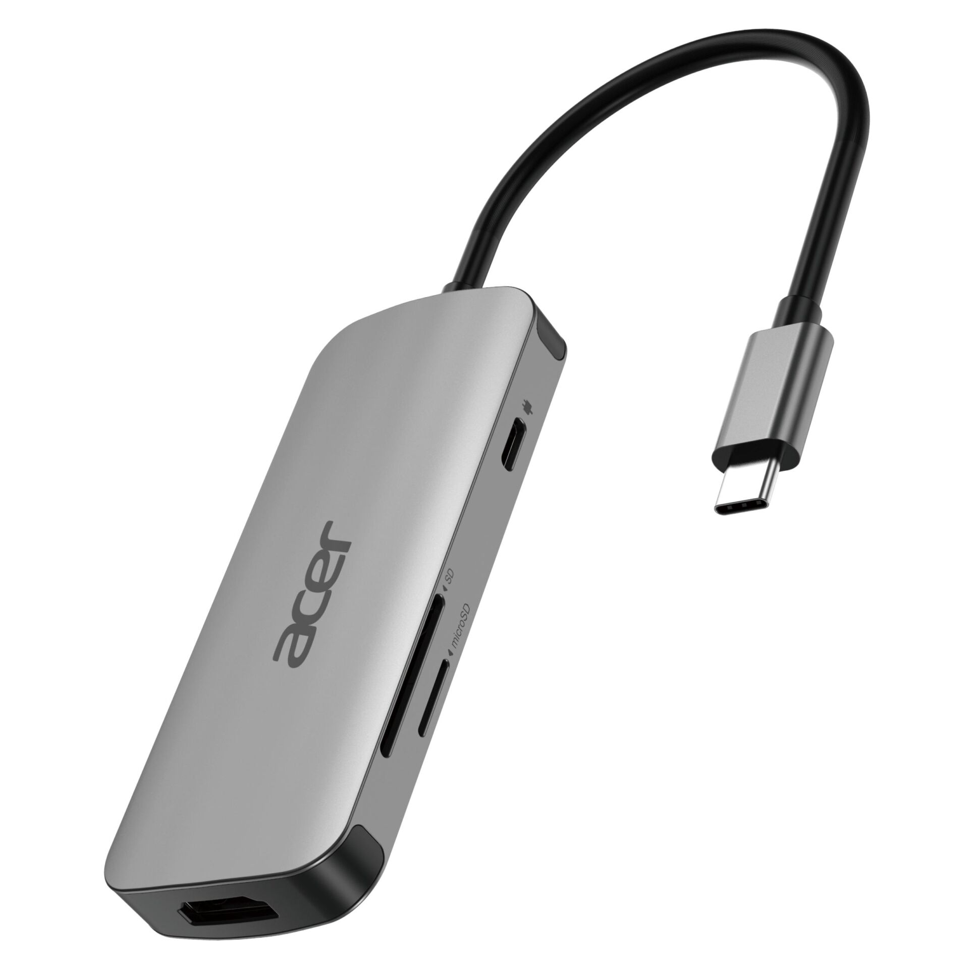 USB-C Adaper, HDMI-Port, SD-Kartenslot, microSD-Slot, Aluminiumgehäuse