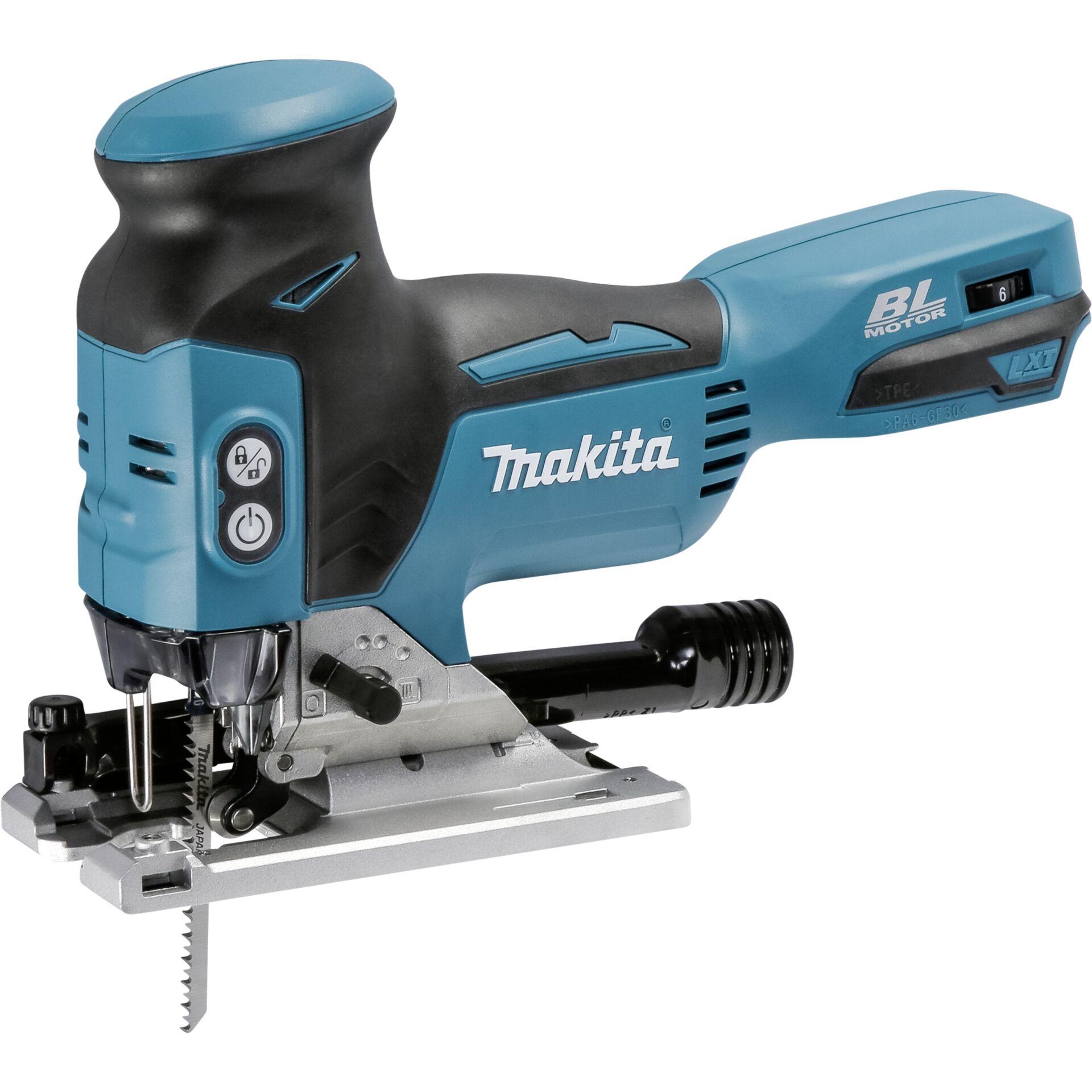 Akku-Stichsäge, Makita, Blau, Sägeblatt, Stromschalter