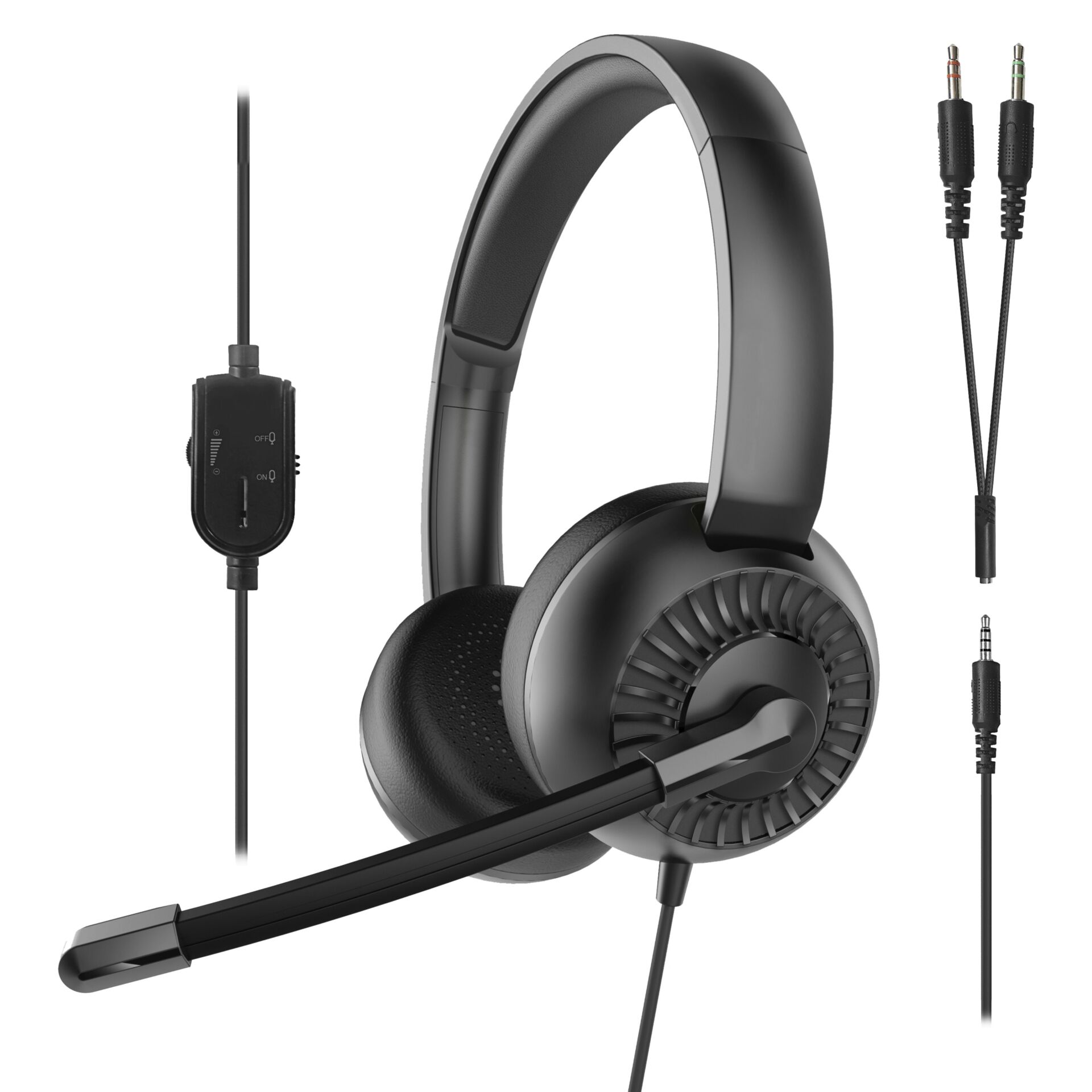 Kopfhörer, Headset, Kabelgebundener, Mikrofon, Schwarz