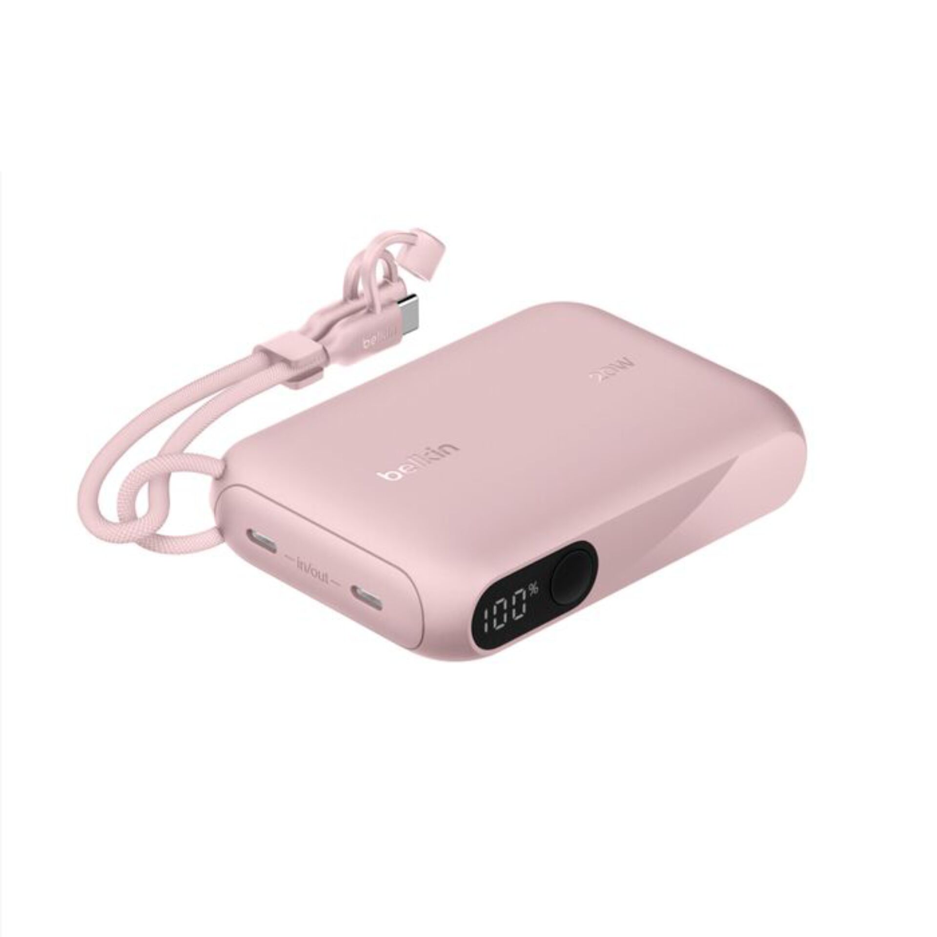 Powerbank, USB-C, Digitale Anzeige, Pink, Tragbares Ladegerät