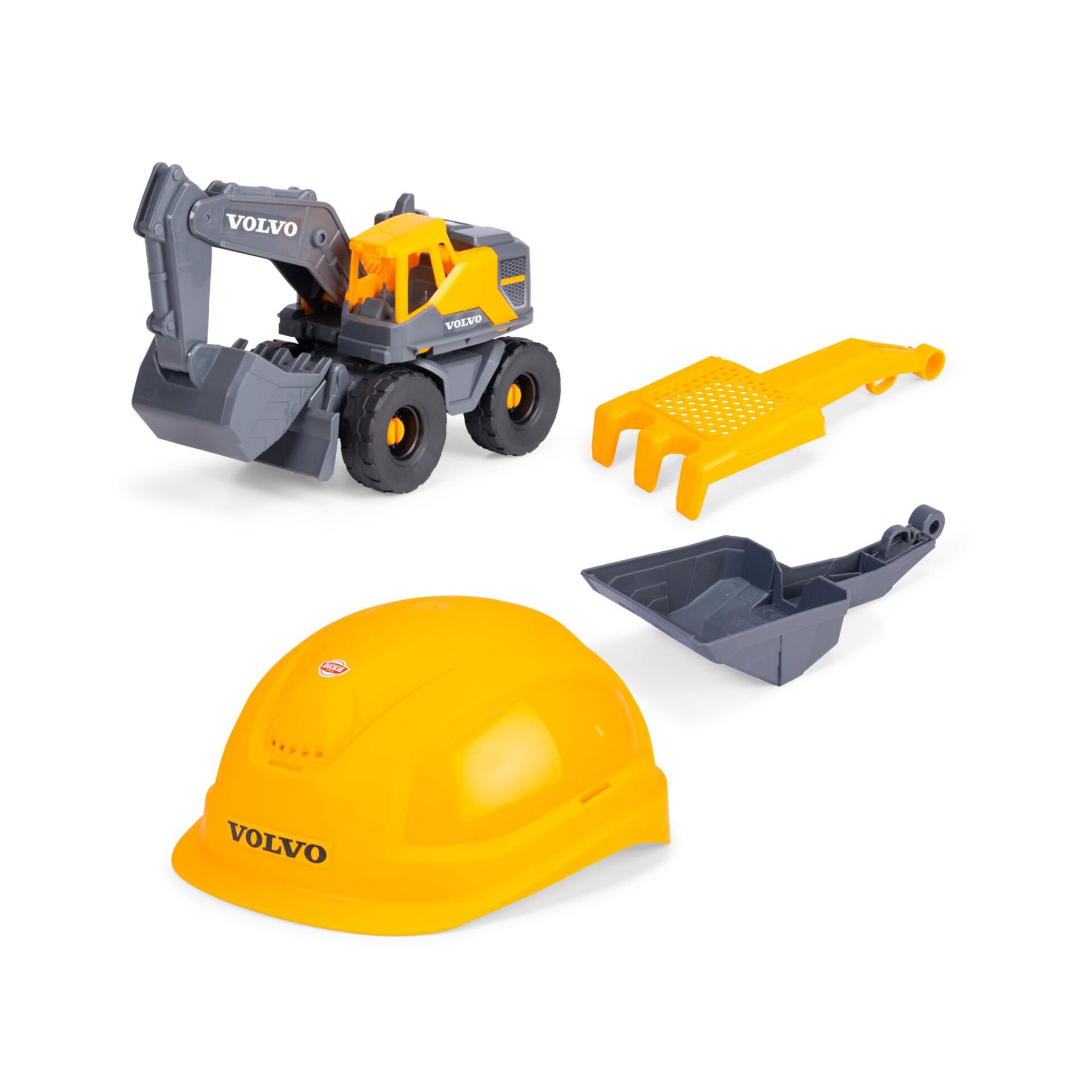 Bau-Spielset, Kleiner Bagger, Spielzeughelm, Gelb, Kran/Backhoe