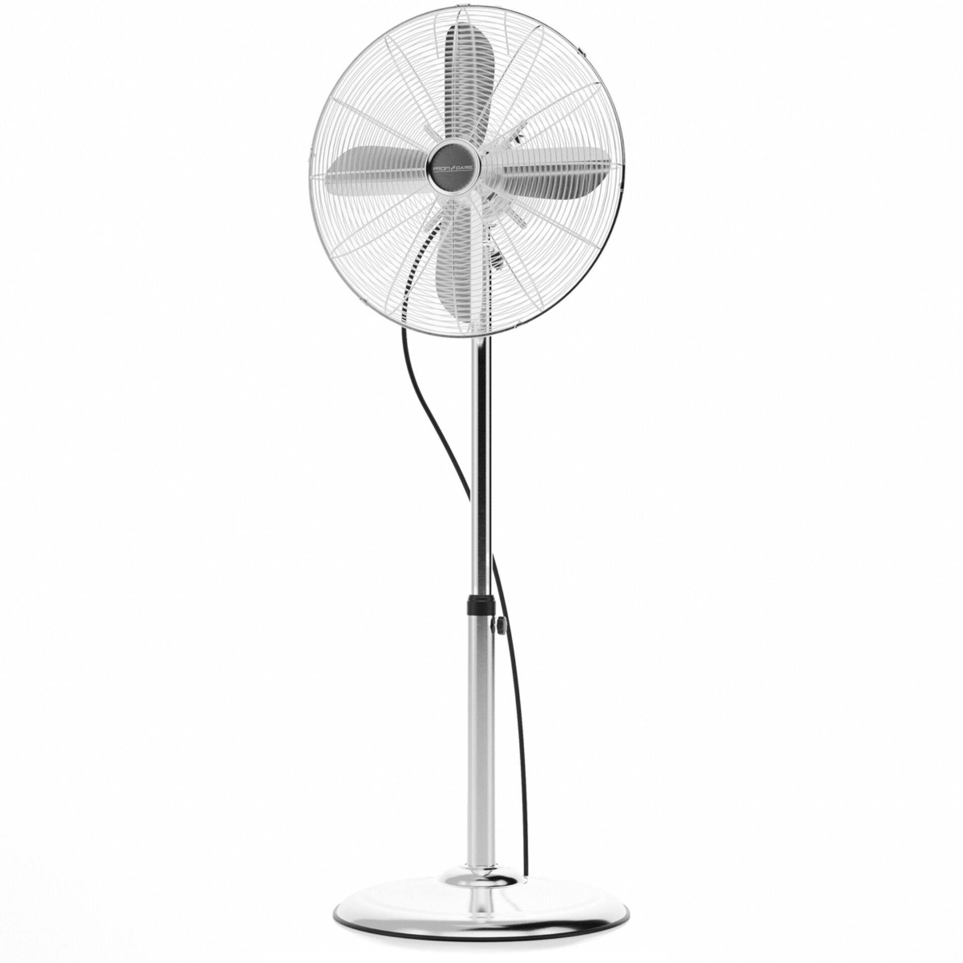 ventilator, standing fan, metal, chrome, corded