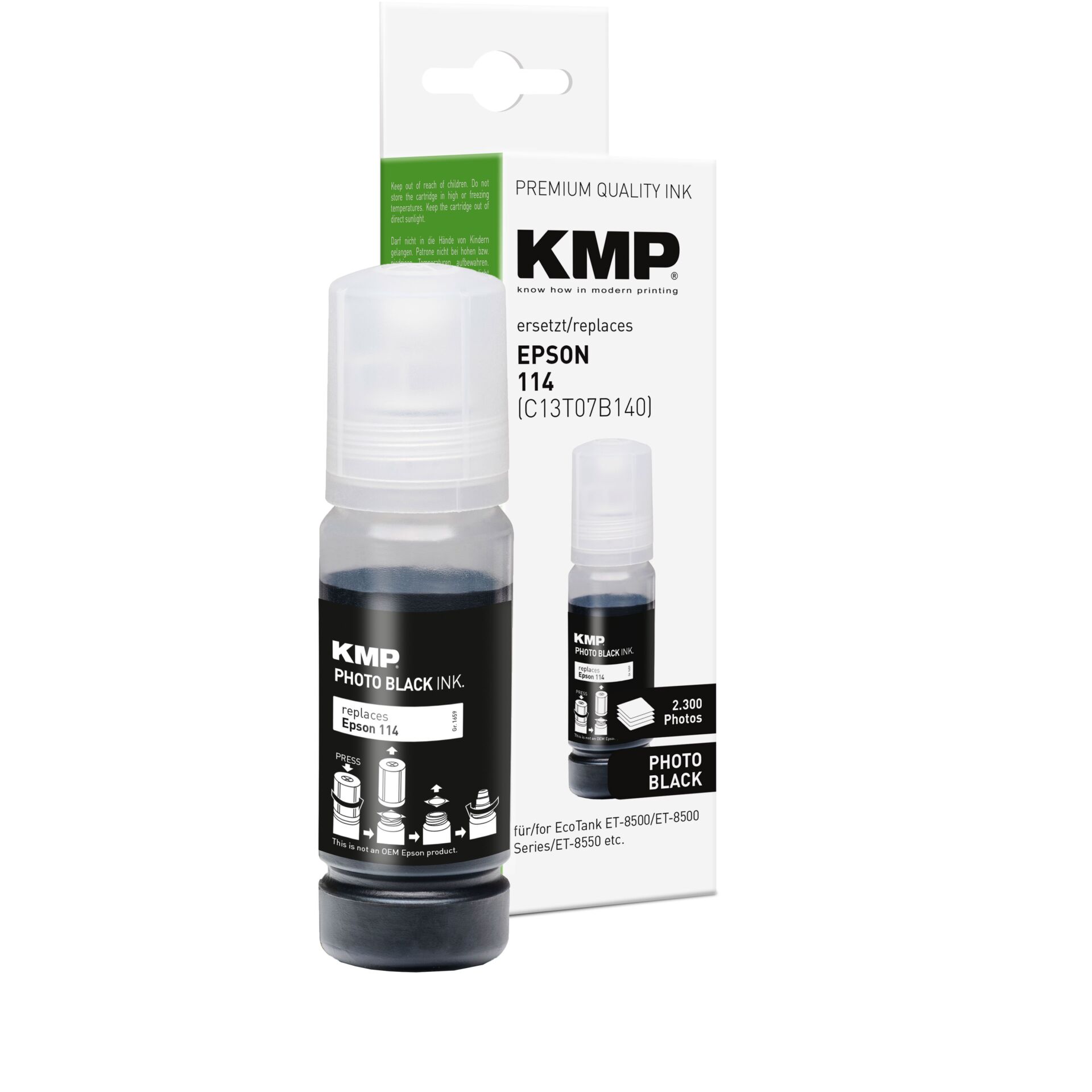 Tintenfüllstand, Ersatztinten, KMP Tintenflasche, Epson 114 Repl., Photo Black Ink