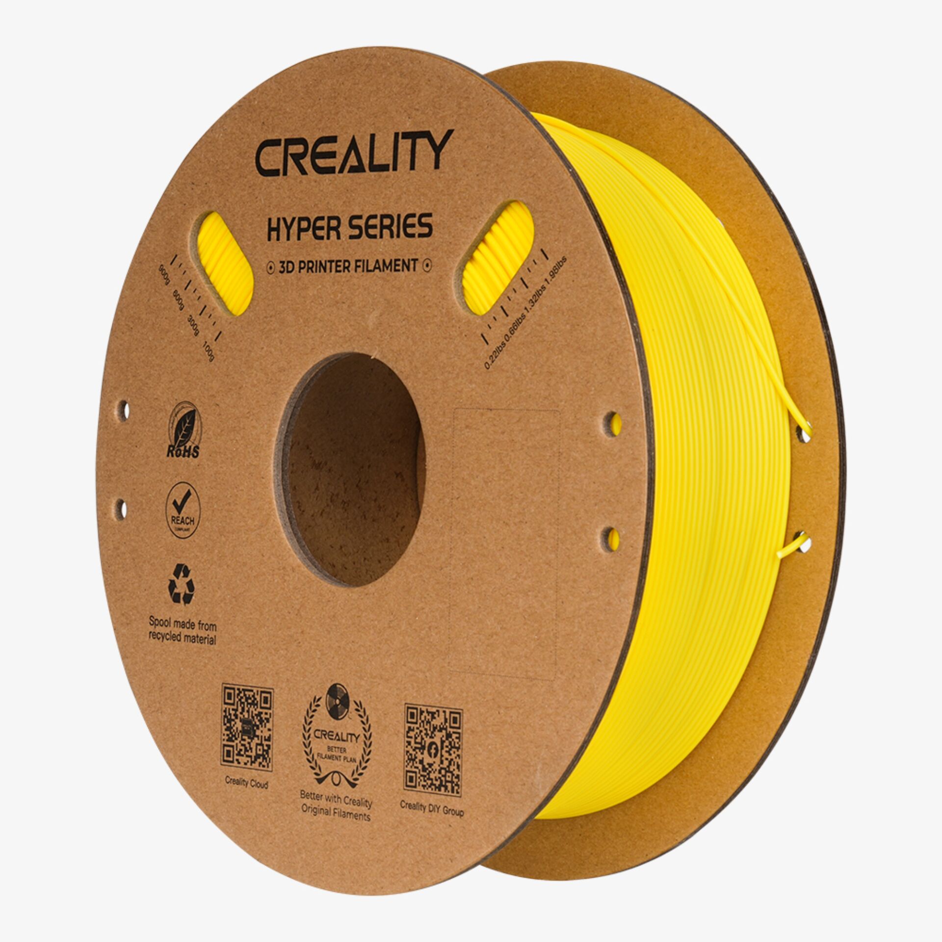 3D-Druck-Filament, PLA-Filament, gelbes Filament, Spule, Creality Hyper Series