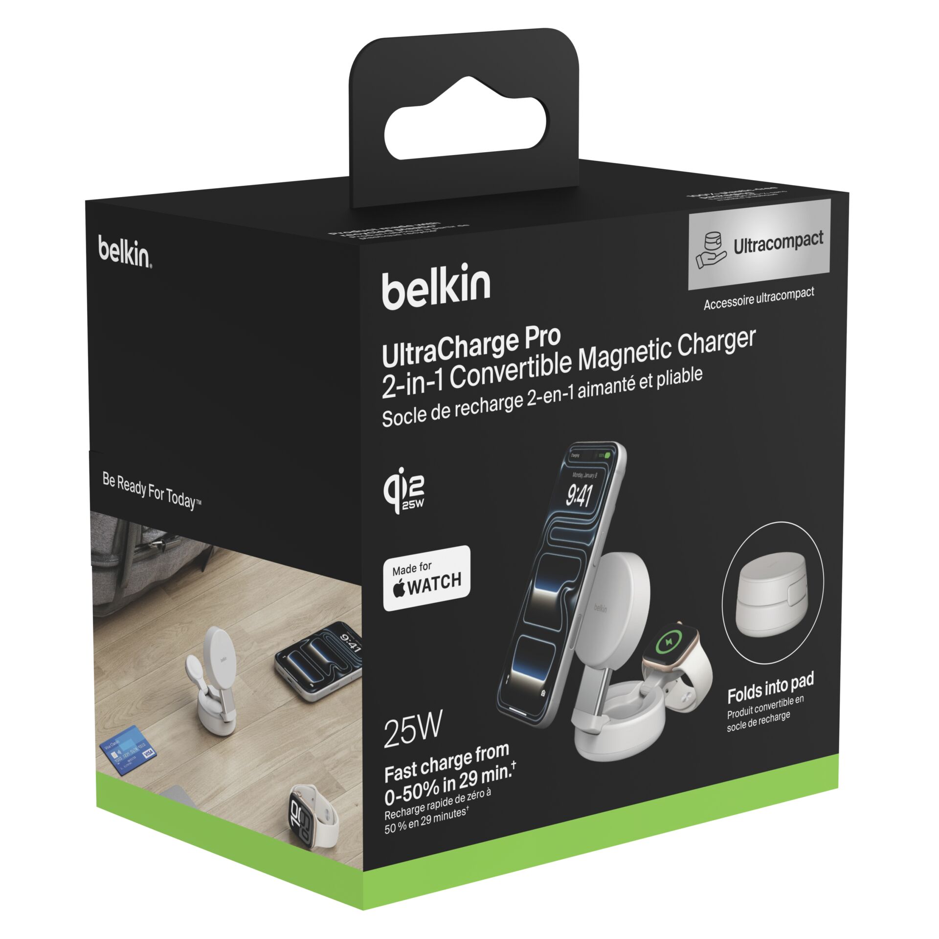 magnetischer ladegerät, 2-in-1 ladegerät, ultrakompakt, uhr-ladegerät, iPhone ladehalter