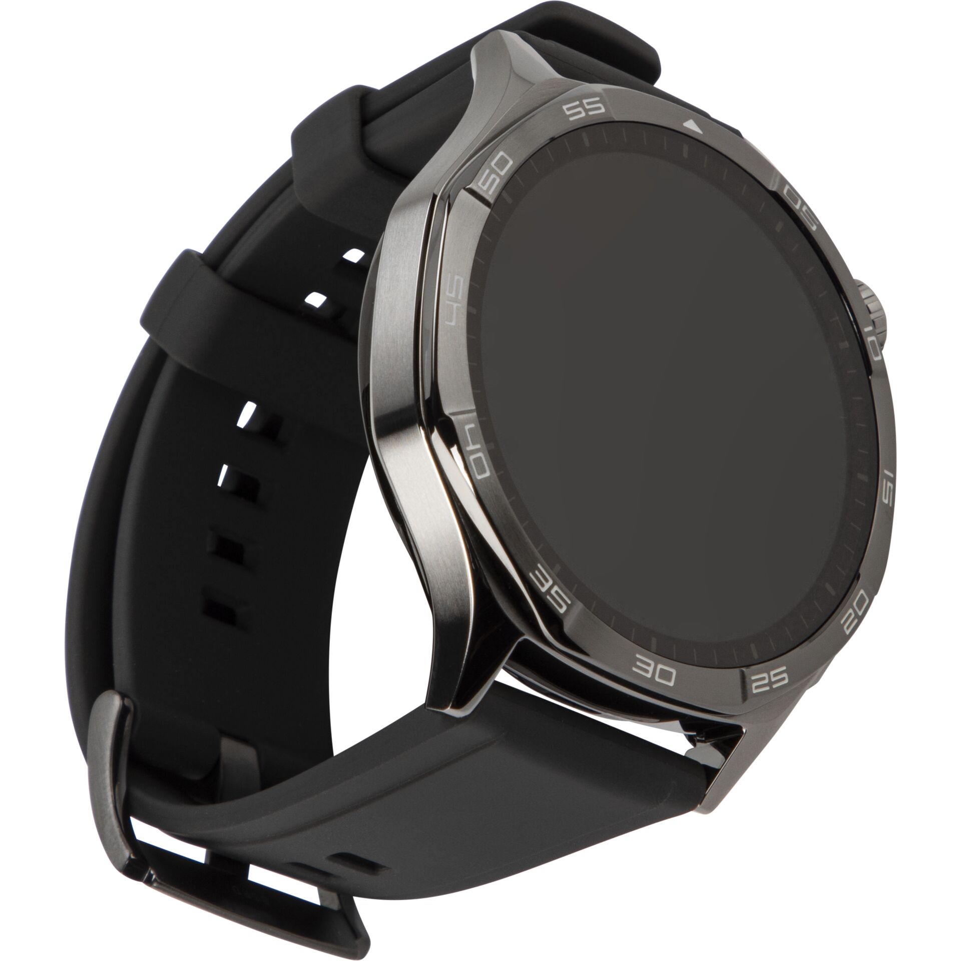 Uhr, Smartwatch, Rundes Display, Gummiarmband, Metallgrau