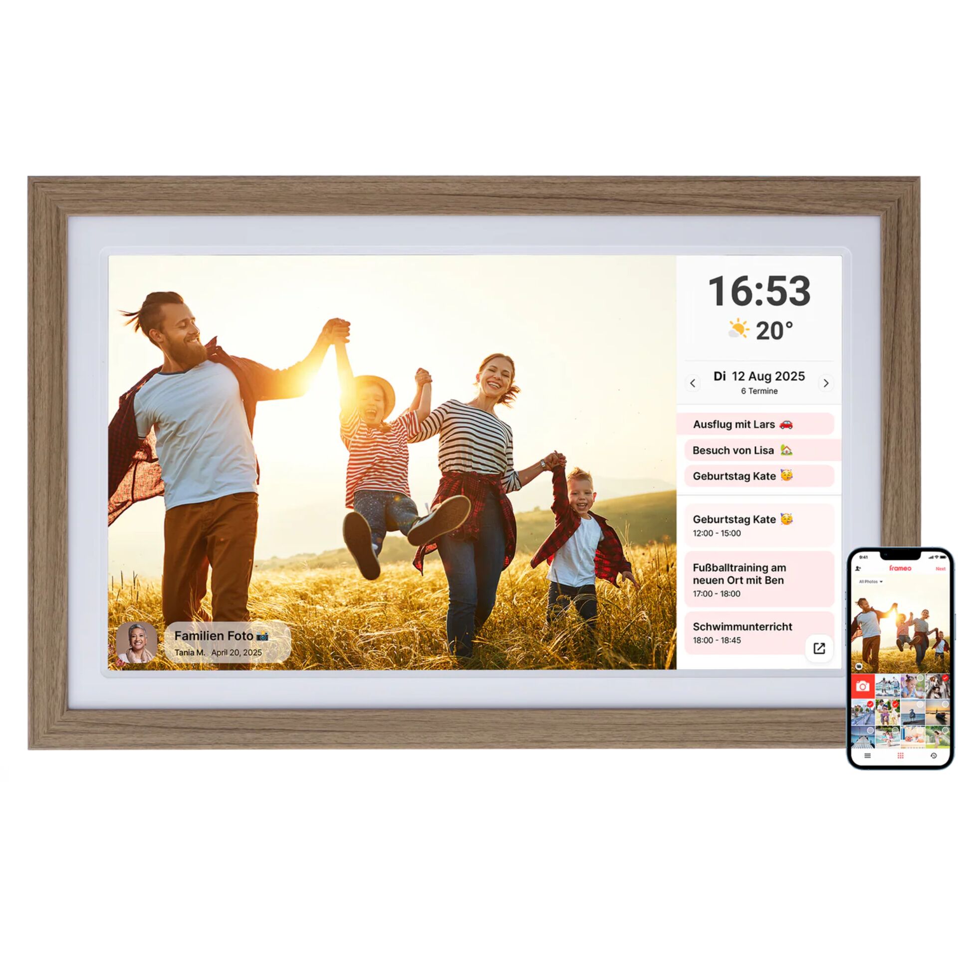 digital frame, photo frame, wood frame, family photo, smart display