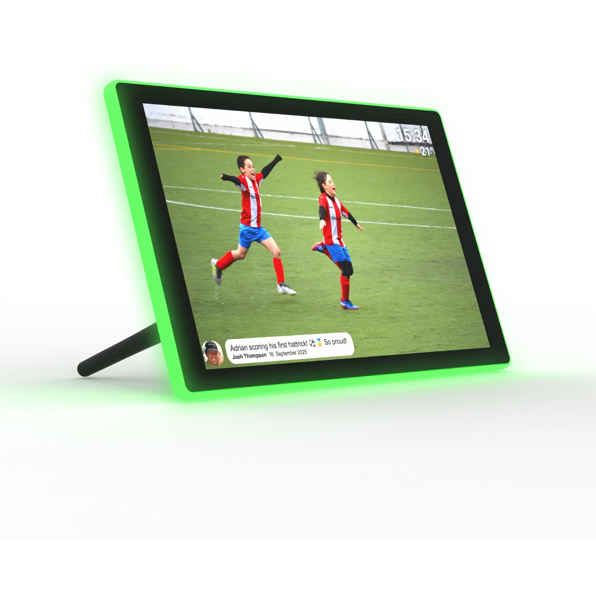 digitaler Bilderrahmen, grünes Hintergrundlicht, Fußball, Tablet-Halter, Video-Rahmen
