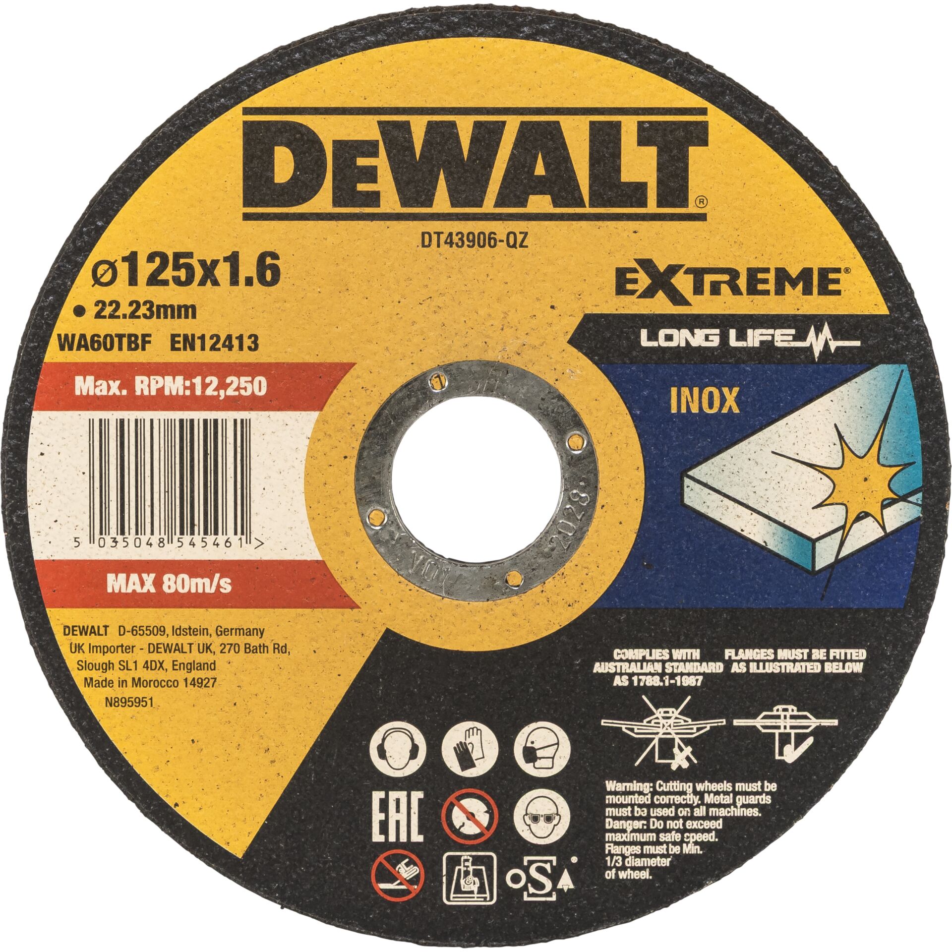 abrasive disc, cutting disc, metal disc, DEWALT, 125x1.6 mm