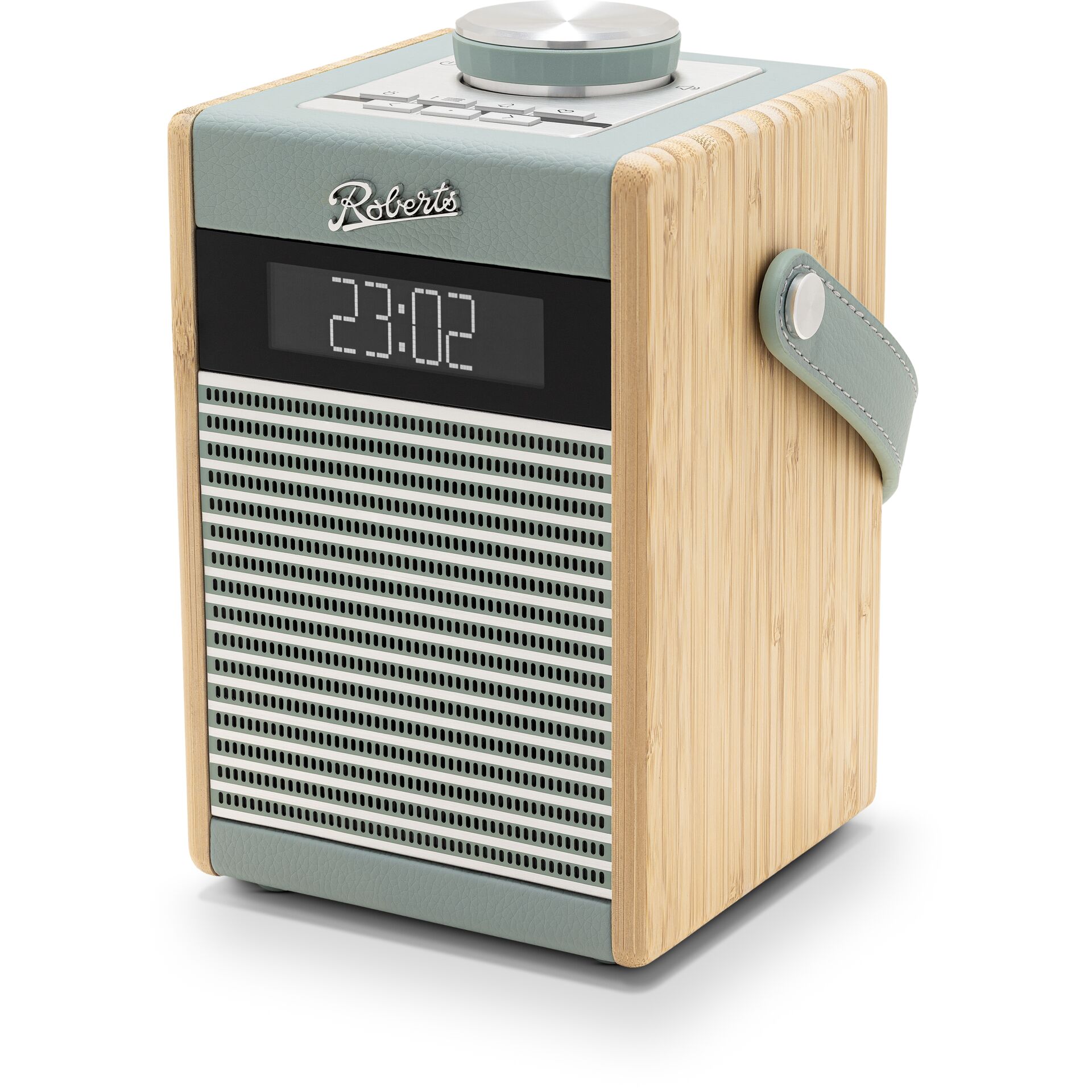 Radiosender, Digitaluhr, Holzgehäuse, Bambus, Koffergriff