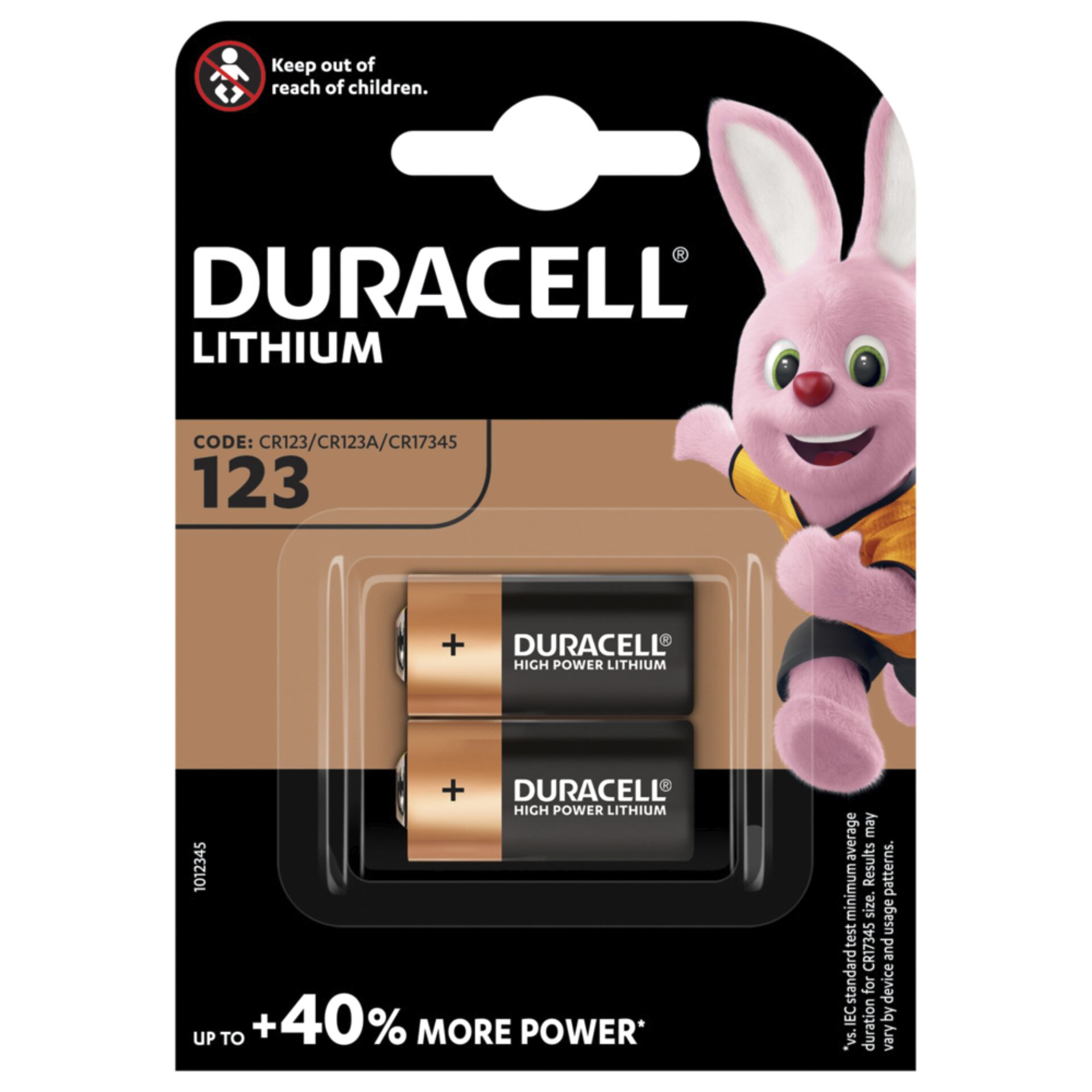 1x2 Duracell Lithium CR123A  Fotobatterie 3V 1400mAh CR17345