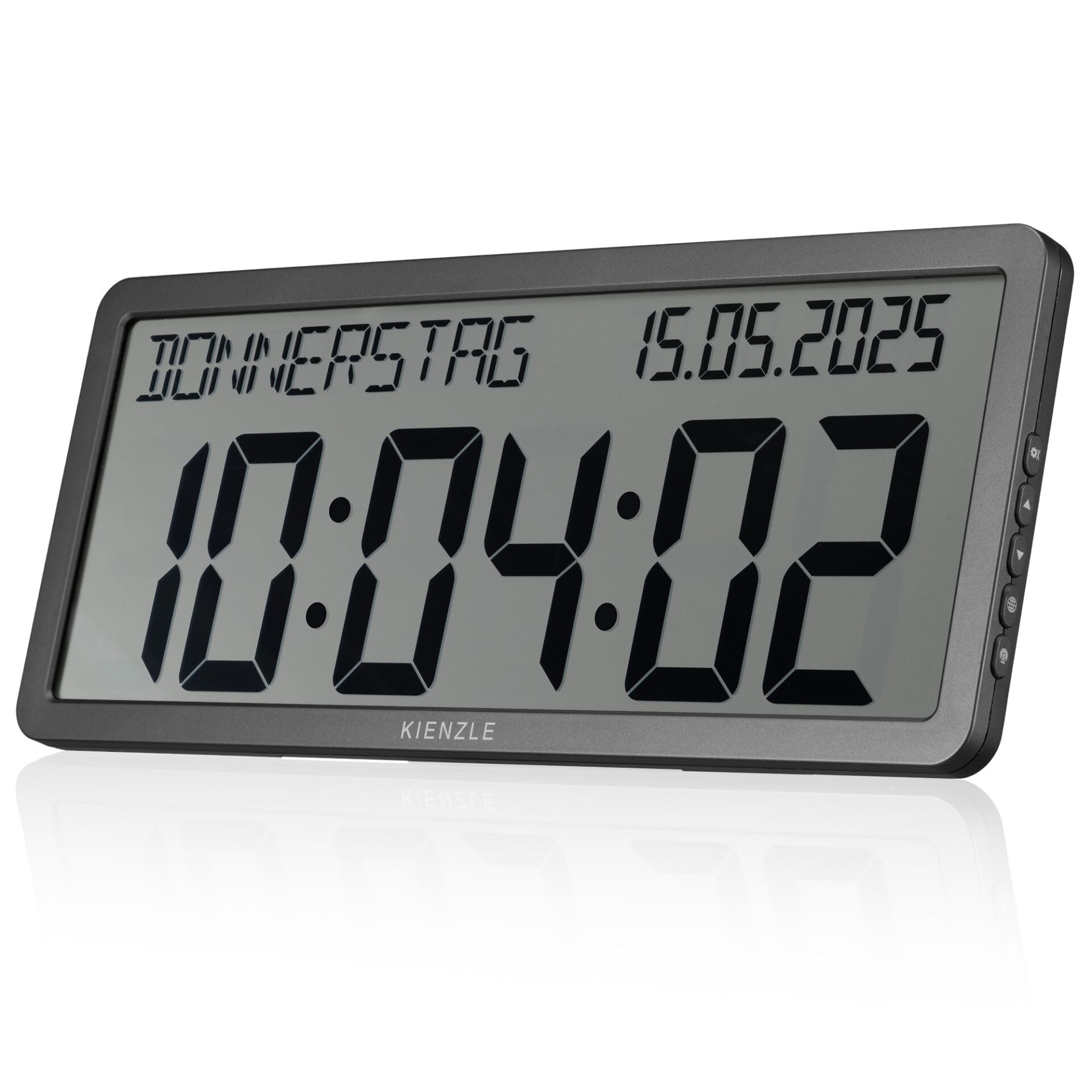digital clock, großer Display, Wecker, grauer Rahmen, Kienzle Marke