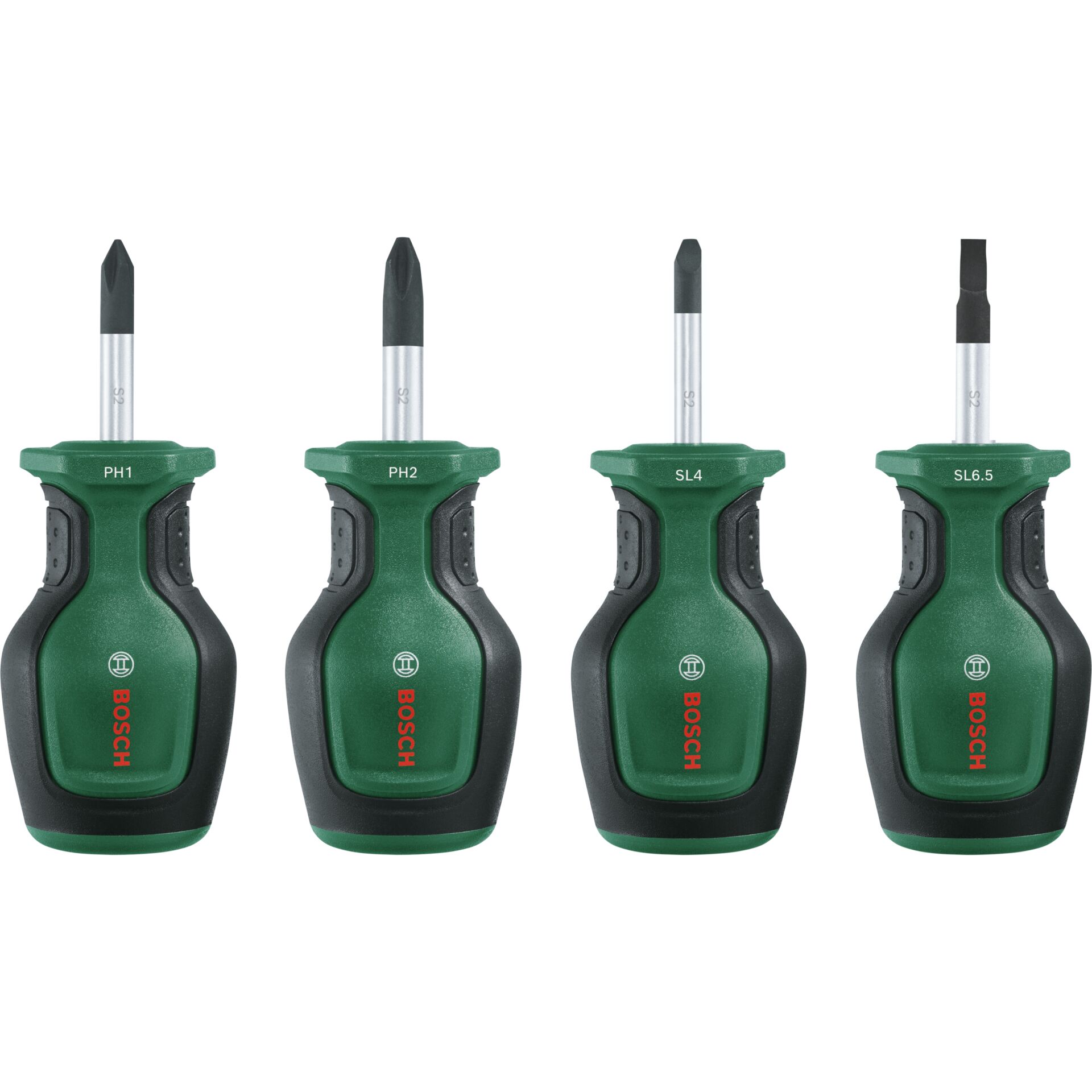 Schraubenzieher-Griff, Torx- bzw. Phillips-Bit, BITS: PH1 PH2 SL4 SL6.5, Kunststoff-Gehäuse, greenschwarz