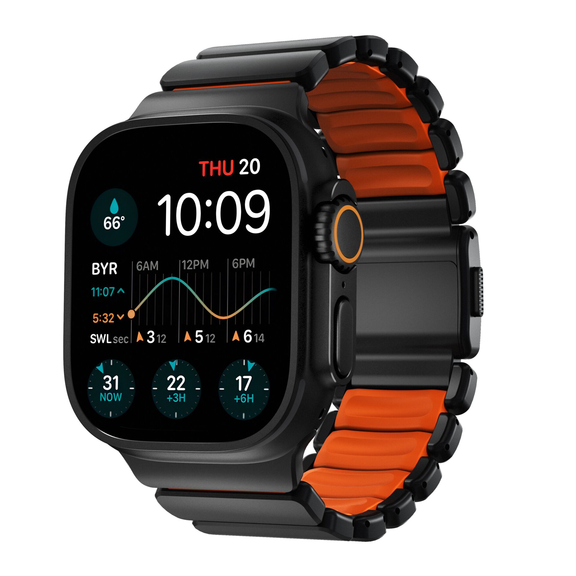 Smartwatch, Digital display, Lederarmband, Schwarz, Rechteckiges Zifferblatt