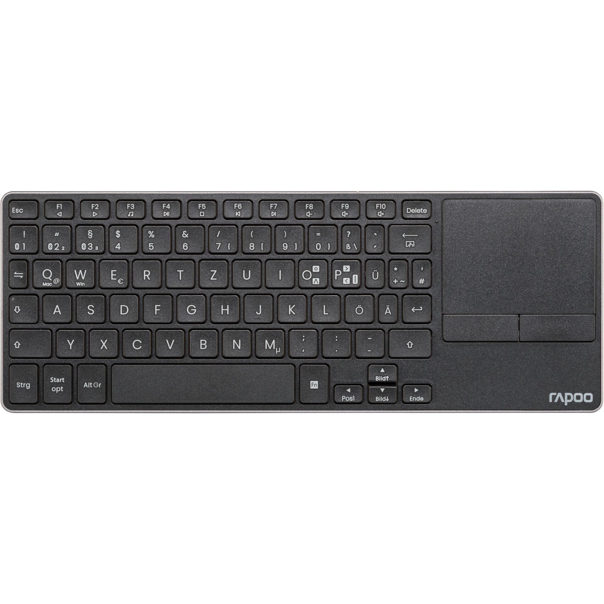 Tastatur, QWERTZ, Schwarz, Kabellose Tastatur, Touchpad
