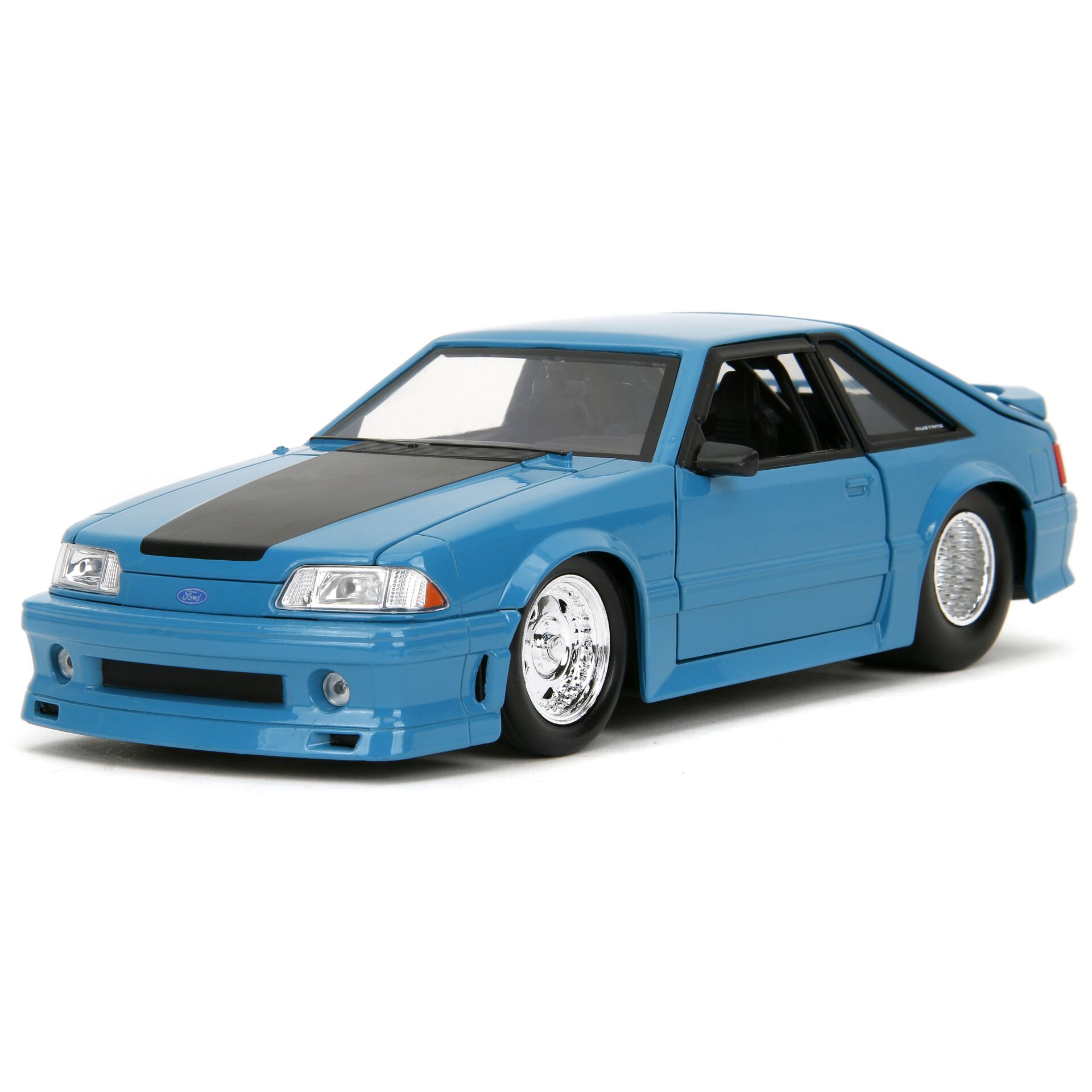 Modelauto, Blau, Sportcoupé, Schwarze Motorhauben-Aufkleber, Chromfelgen