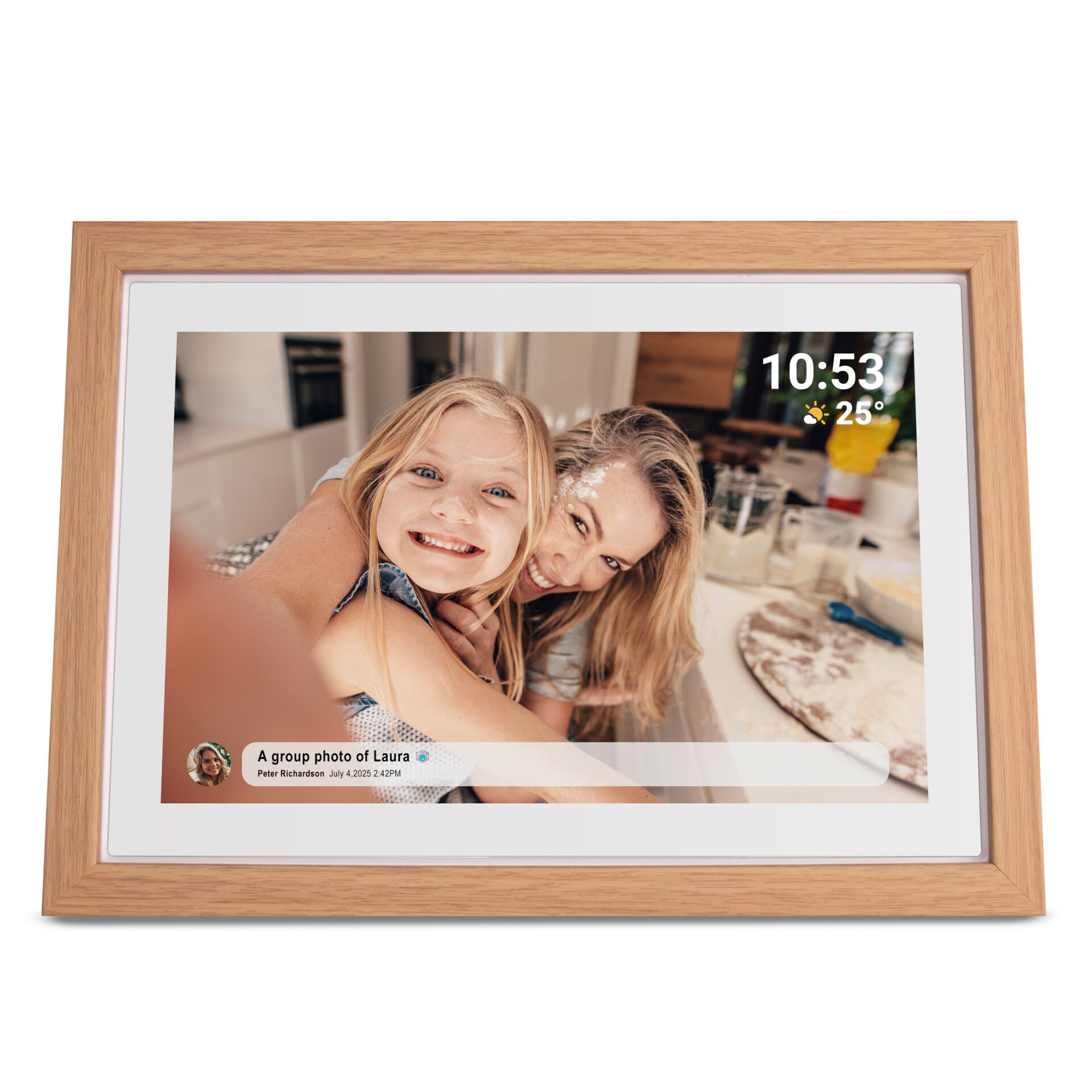 digital frame, wood frame, photo display, frame with screen, family photo
