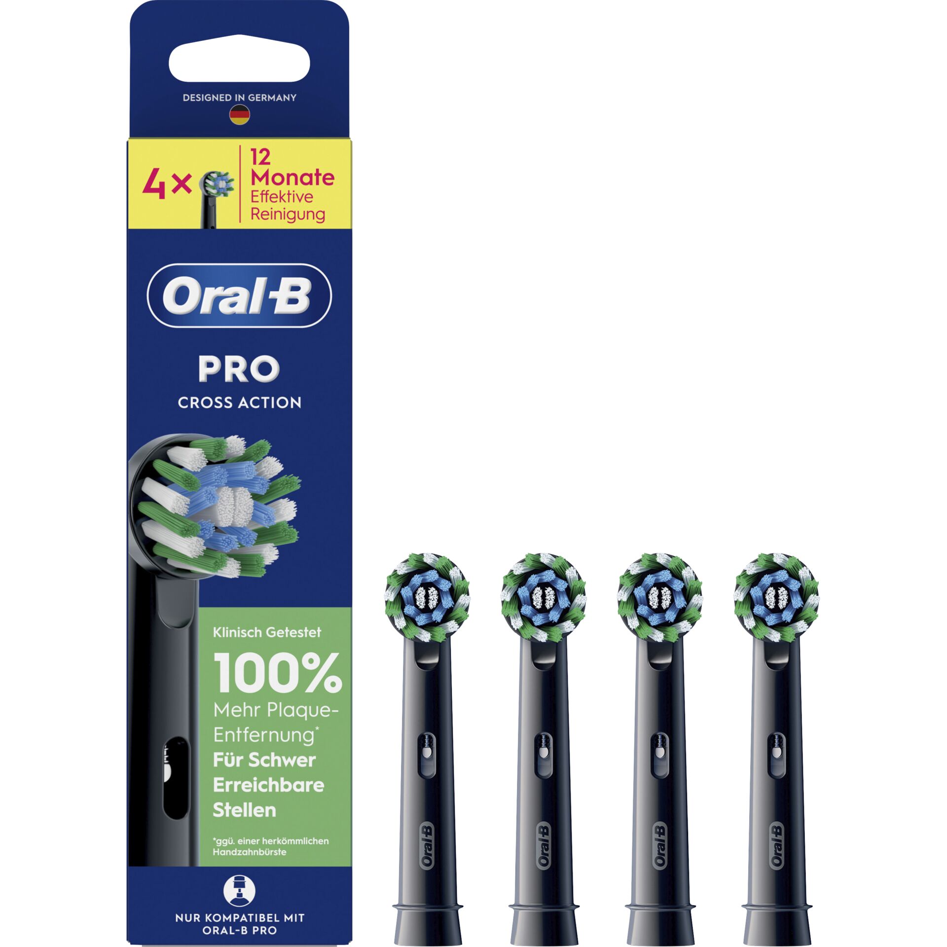 Elektrische Zahnbürstenaufsatz, Druckturbos, Weiß/Grün Bürstenköpfe, Oral-B Pro Cross Action, 12 Monate Reinigung