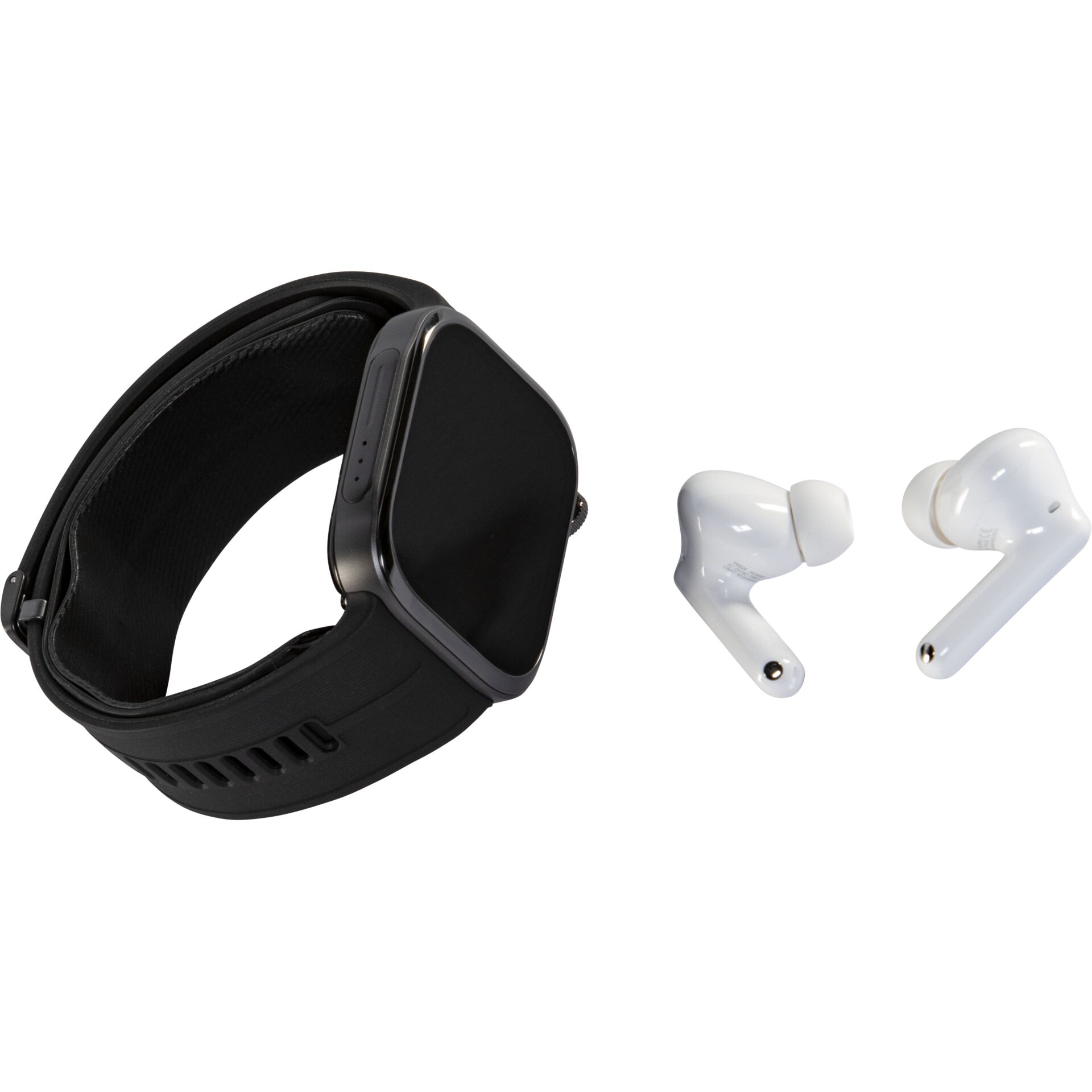 Smartwatch, Schwarzes Armband, Touchscreen, Kabellose Ohrhörer, Weiß