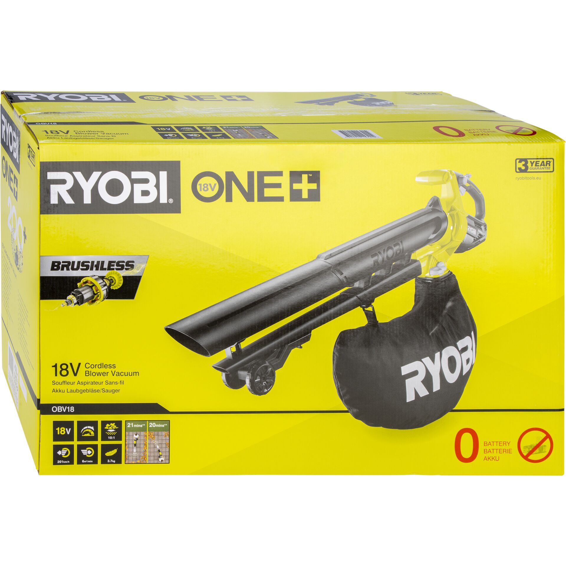 18V, kabellos, Blasbläser-Staubsauger, brushless, Ryobi