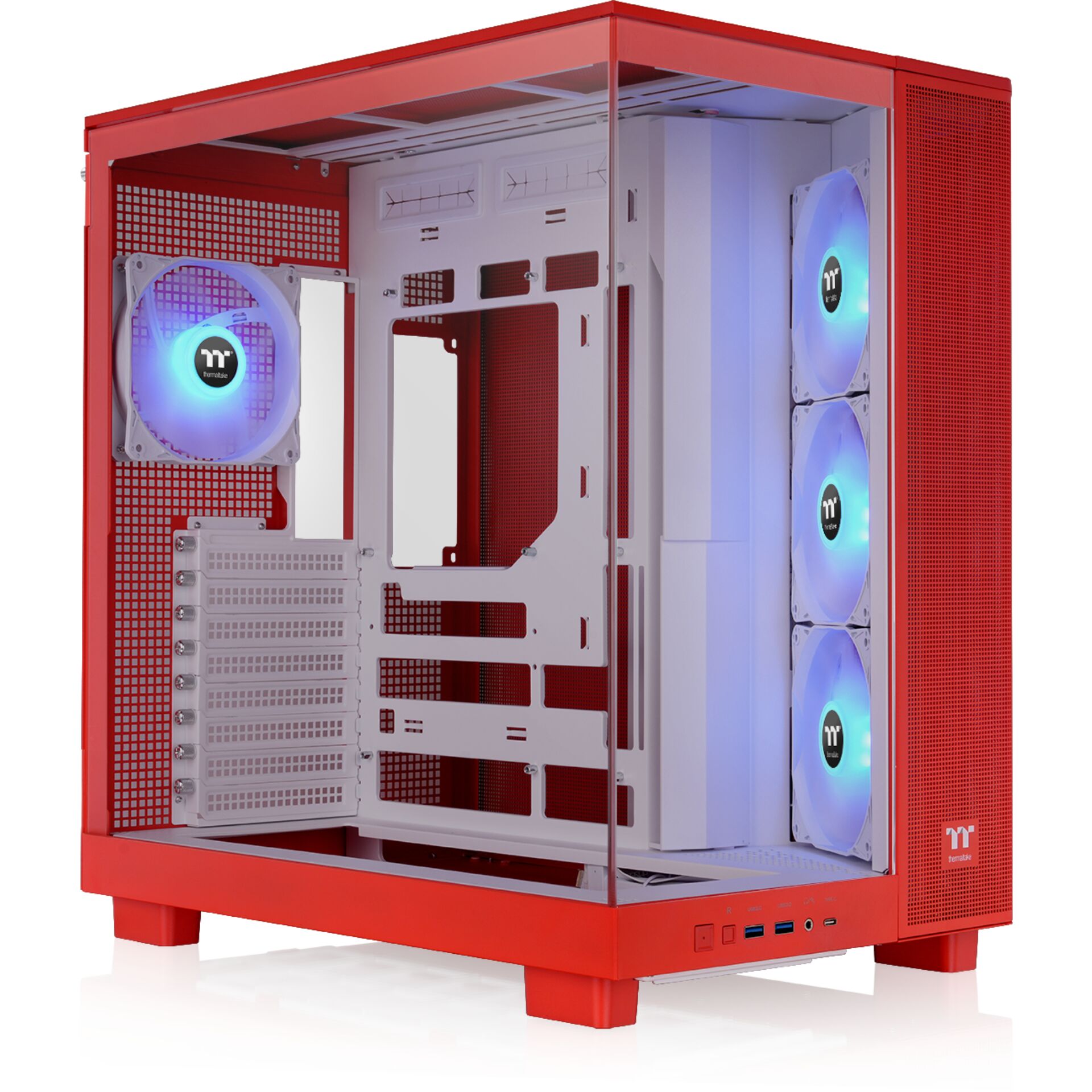PC-Gehäuse, ATX-Mid-Tower, RGB-Lüfter, rote Farbe, Gitterfront