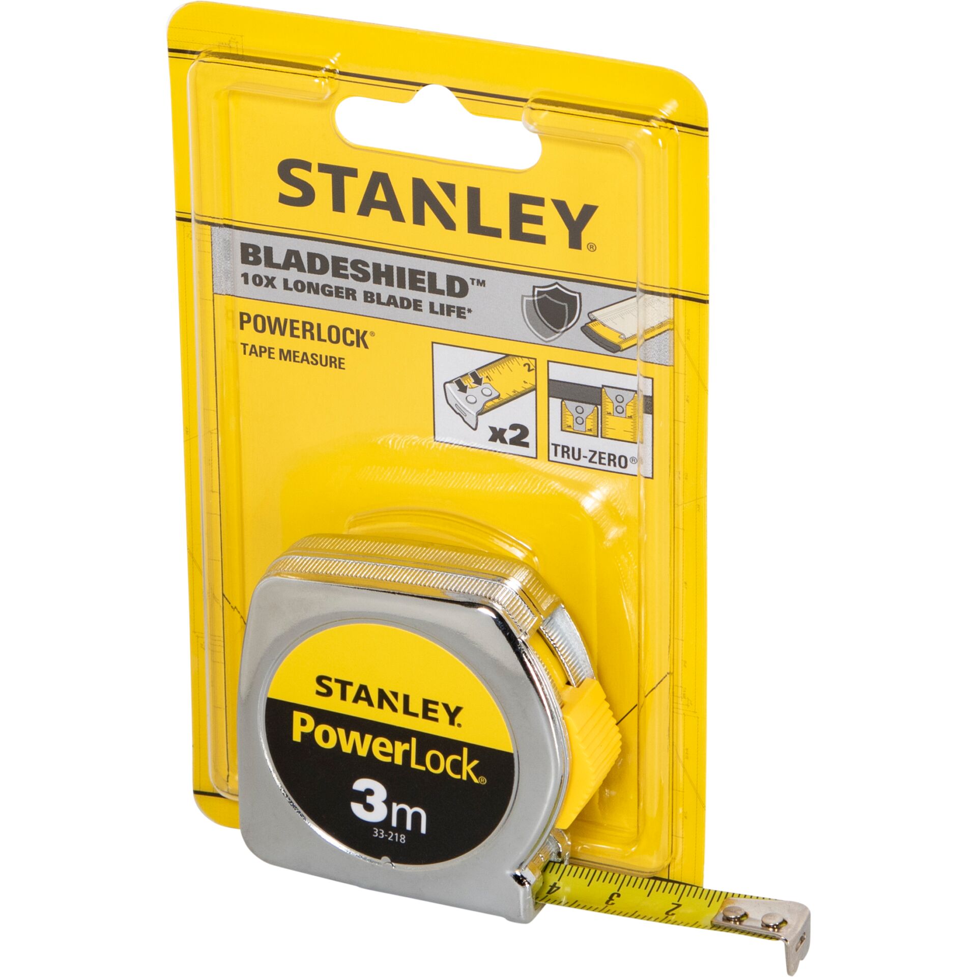 Maßband, Ausziehbares Maßband, 3 m, Metrisches Band, Stanley Band, Maßband, PowerLock, Stanley, gelb Verpackung, ausziehbares Band