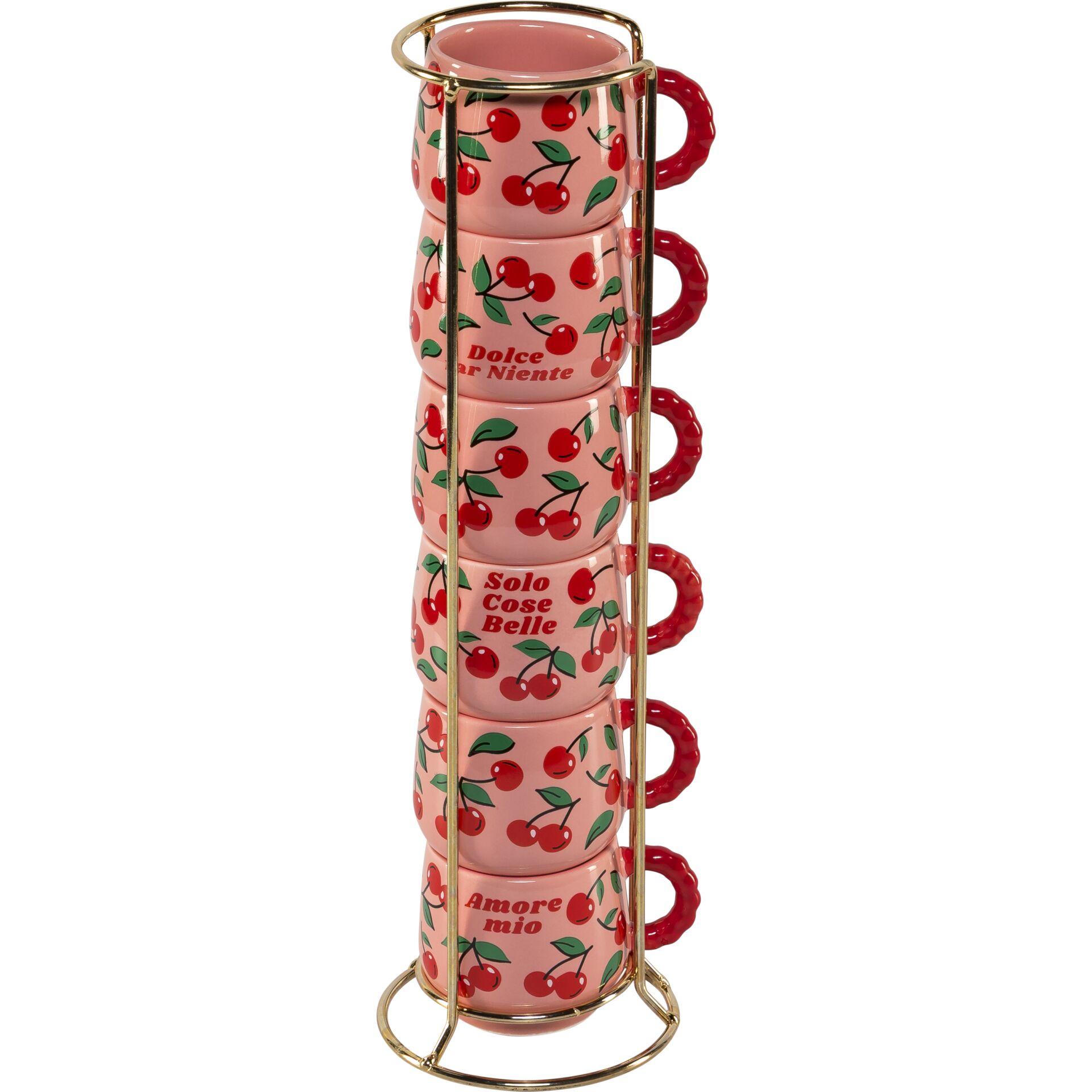 Kaffeetassen-Set, Tassen-Stapel, Kirschenmuster, Porzellan, Mehrfachbecher