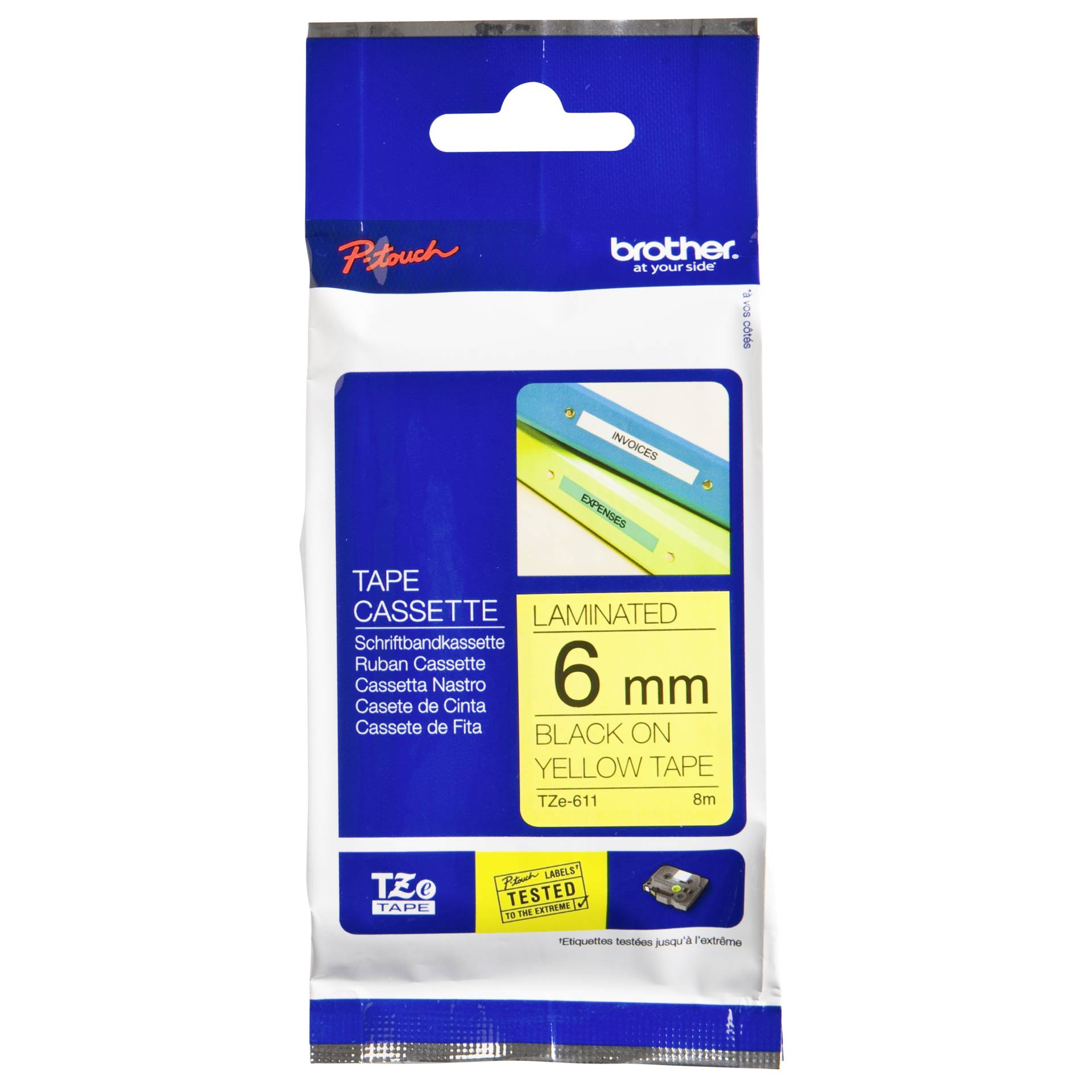 Brother Schriftbandkassette  TZE-611 gelb/schwarz 6 mm