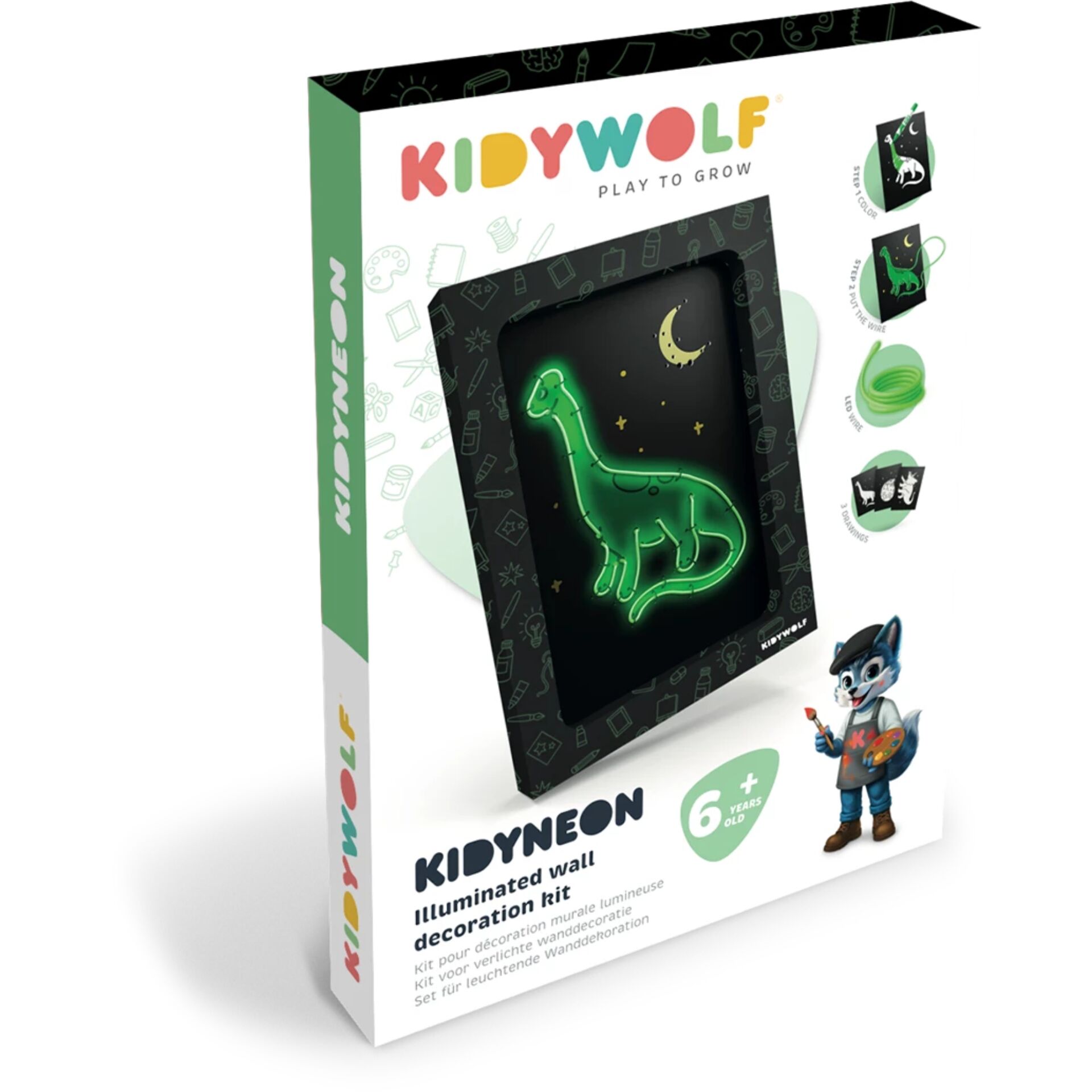 Dinosaurier, Neon, Leuchtend, Wanddeko, Kiddywolf