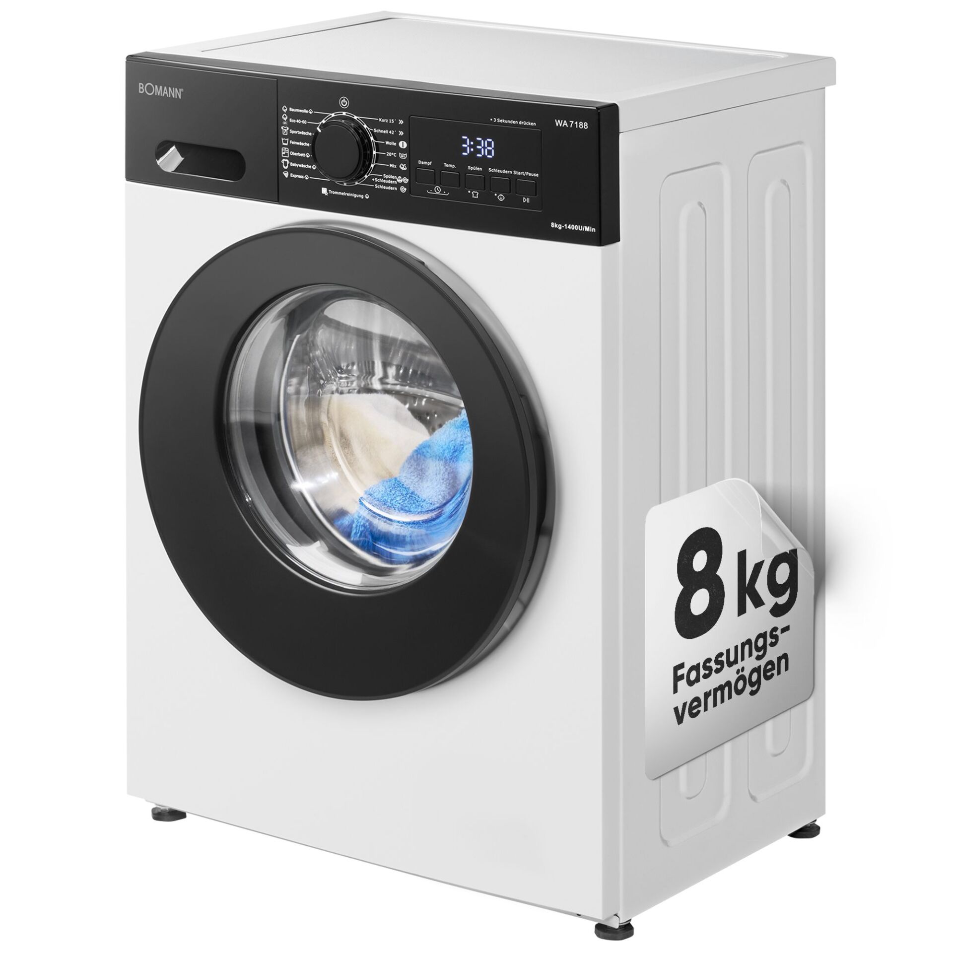 Waschmaschine, Frontlader, 8 kg, Sichtfenster, Digitalanzeige