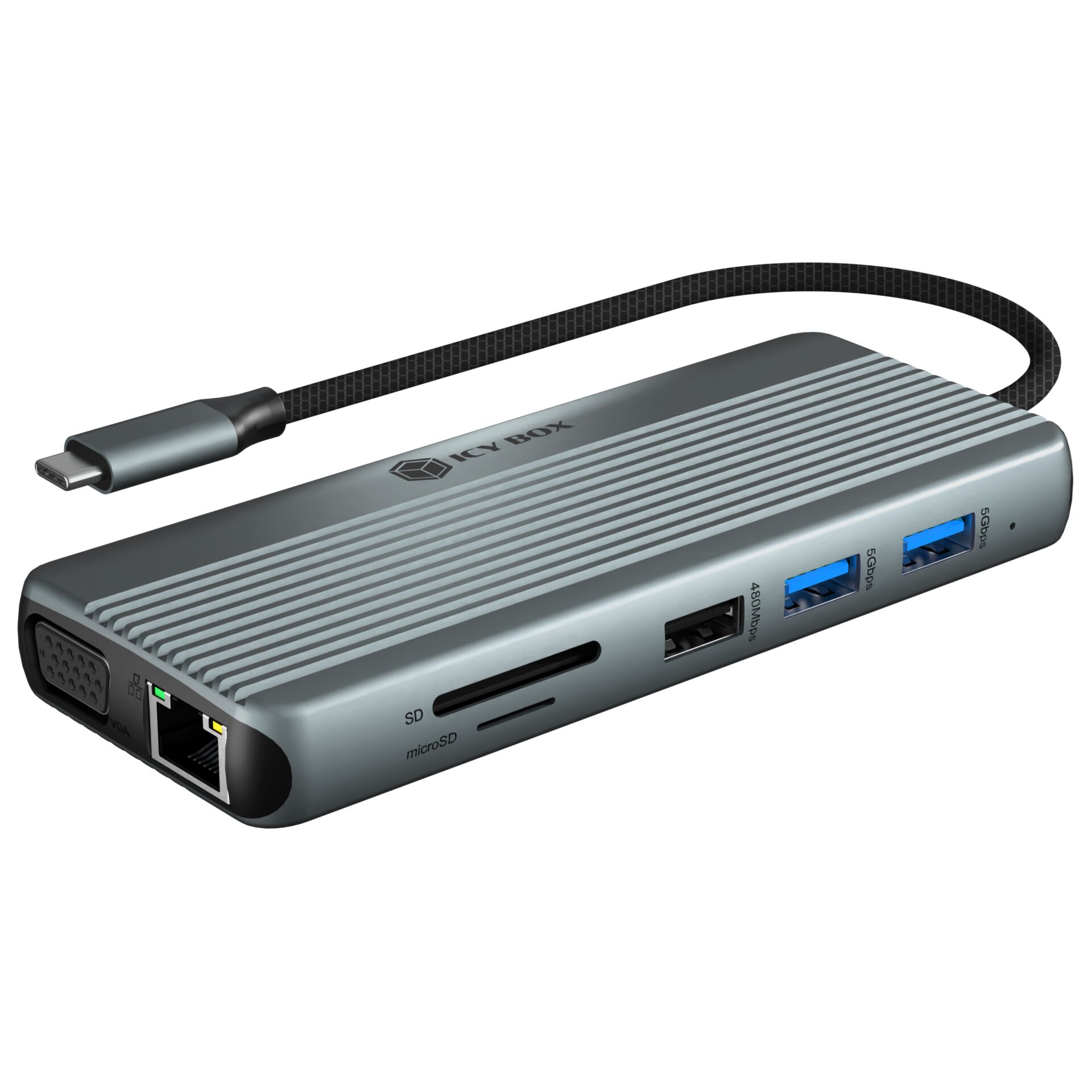 USB-C Hub,  Aluminum body,  Ethernet port,  SD card slot,  USB-A 3.0