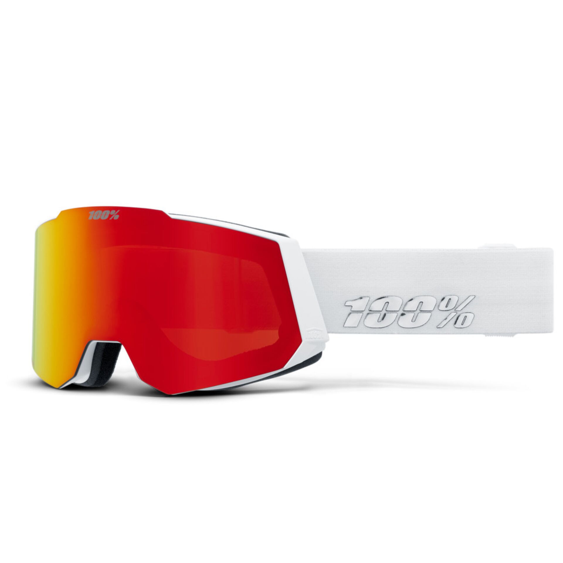 Goggles, Schneebrille, Brillenglas, weiße Band, Roter Sichtschutz