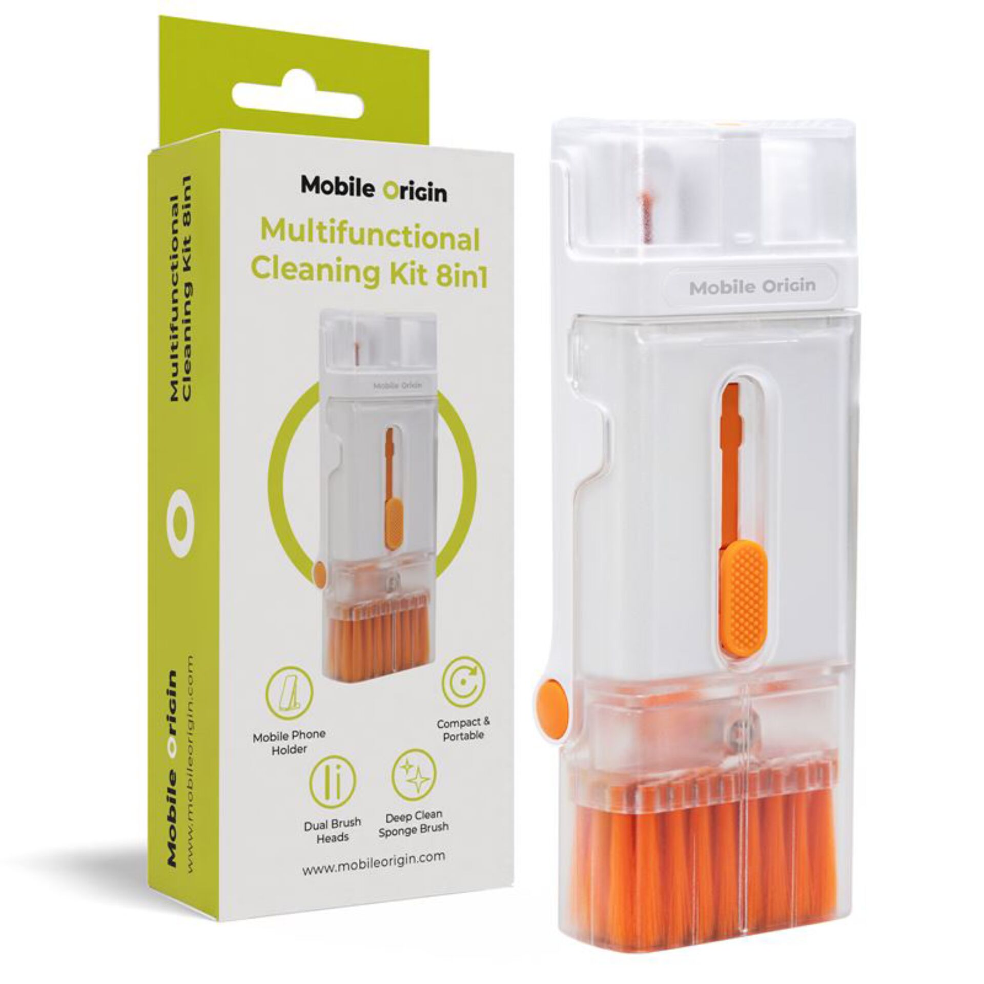 Multifunktionales Reinigungsset, Telefonreinigung, Bürsten-Set, Orange Borsten, Kompakt & Tragbar