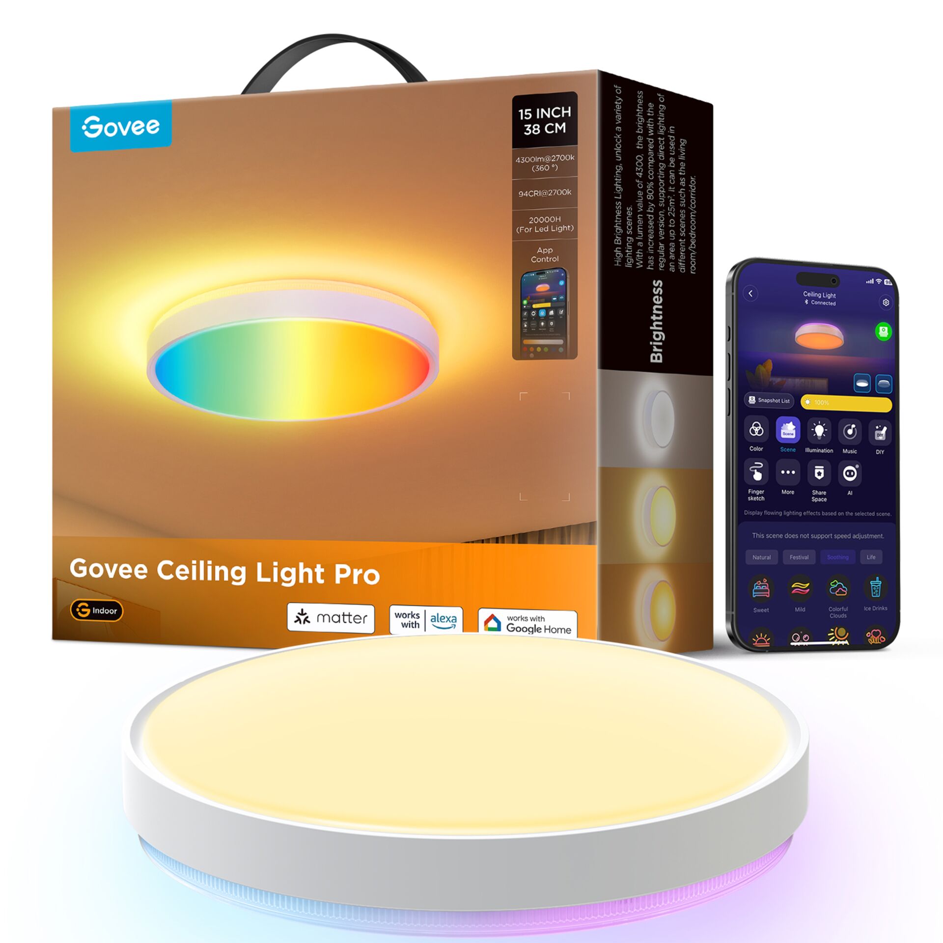 Deckenleuchte, LED-Licht, RGB, Dimmbar, Smart-Home