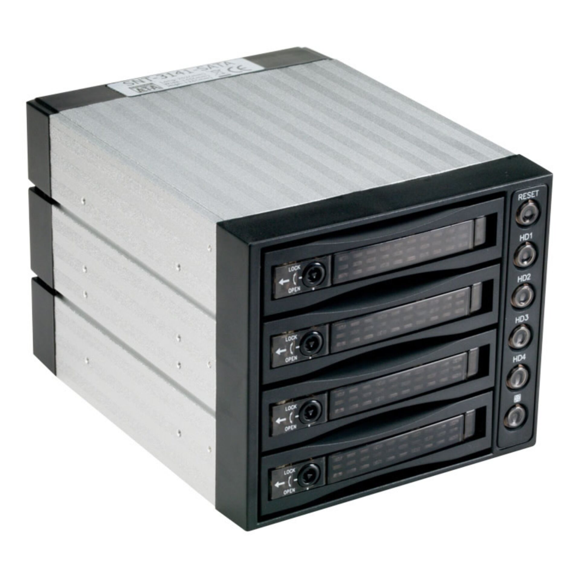 4-Bay NAS, Disk Shelf, HD drive bays, Rackmount, Silver metal enclosure