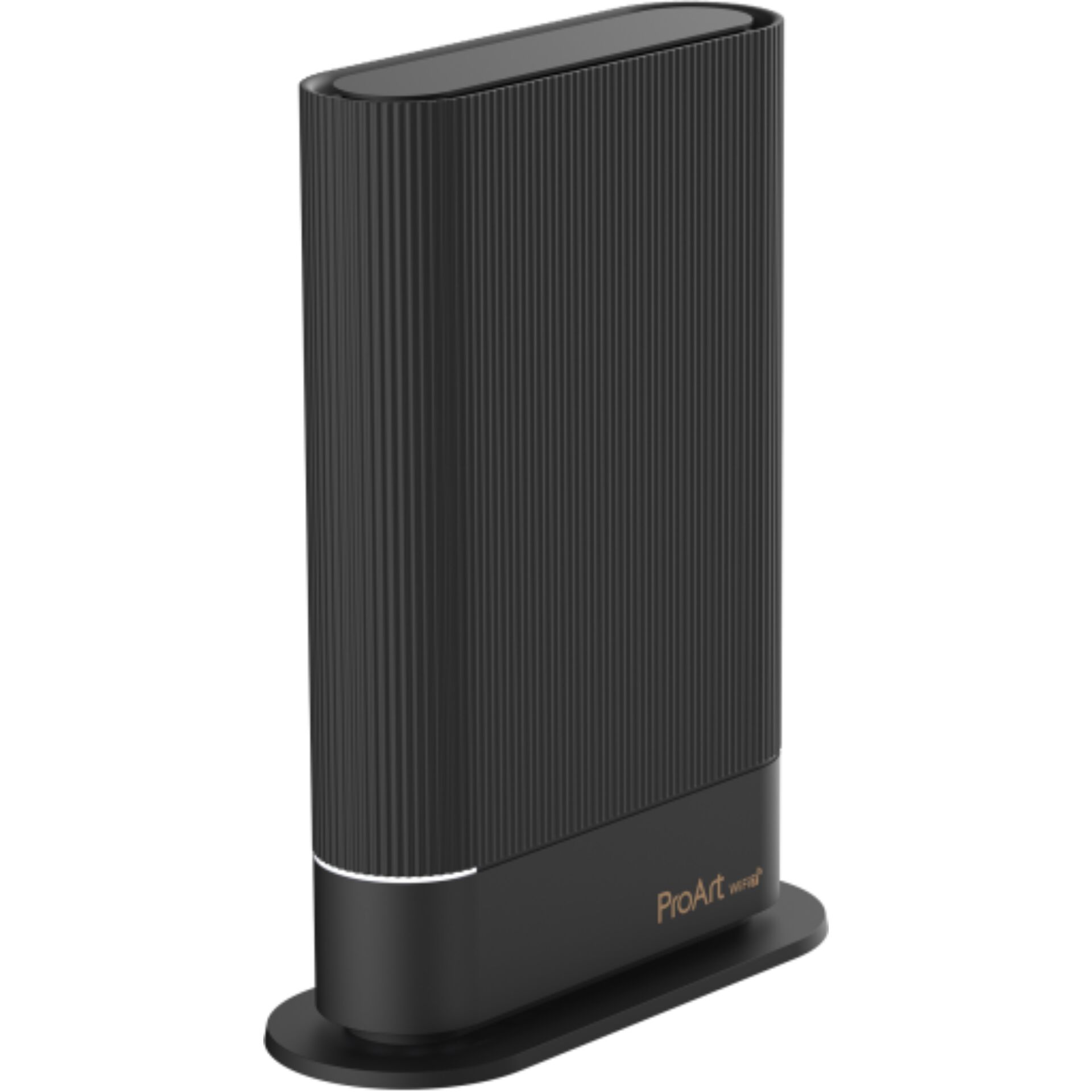WLAN-Router, schwarzes Gehäuse, geripptes Design, Standfuß