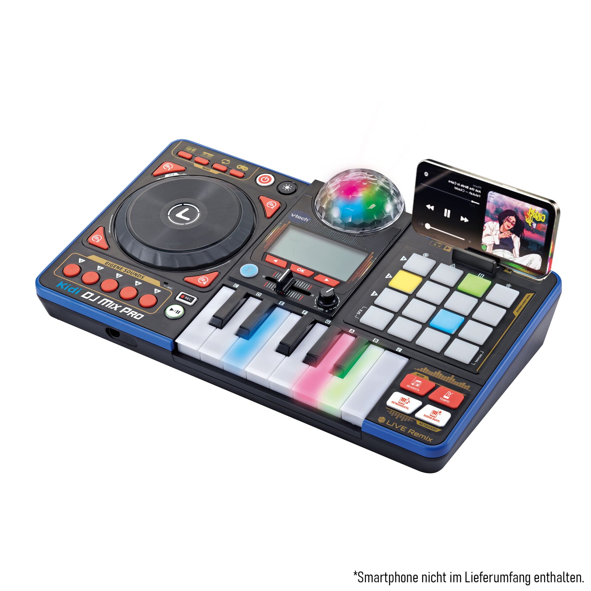 DJ-Controller, Pioneer-Stil, AI-Mixer, LED-Pads, Smartphone-Dock