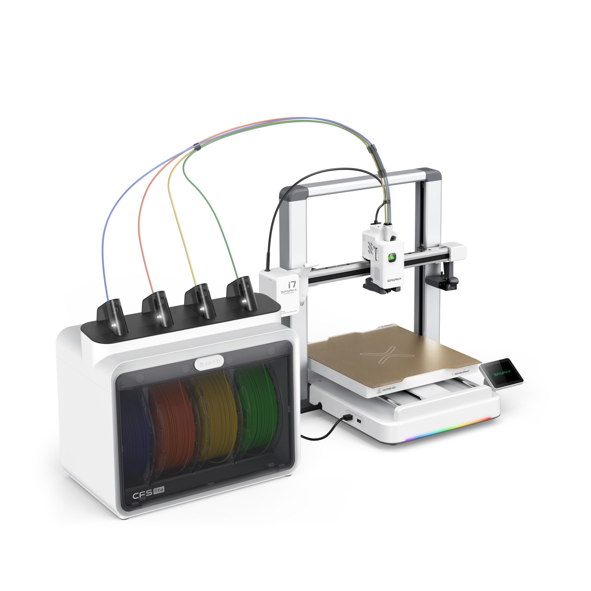 3D-Drucker, CFS-Printer, Filament-Spulen, Konstruktion, RGB-Licht
