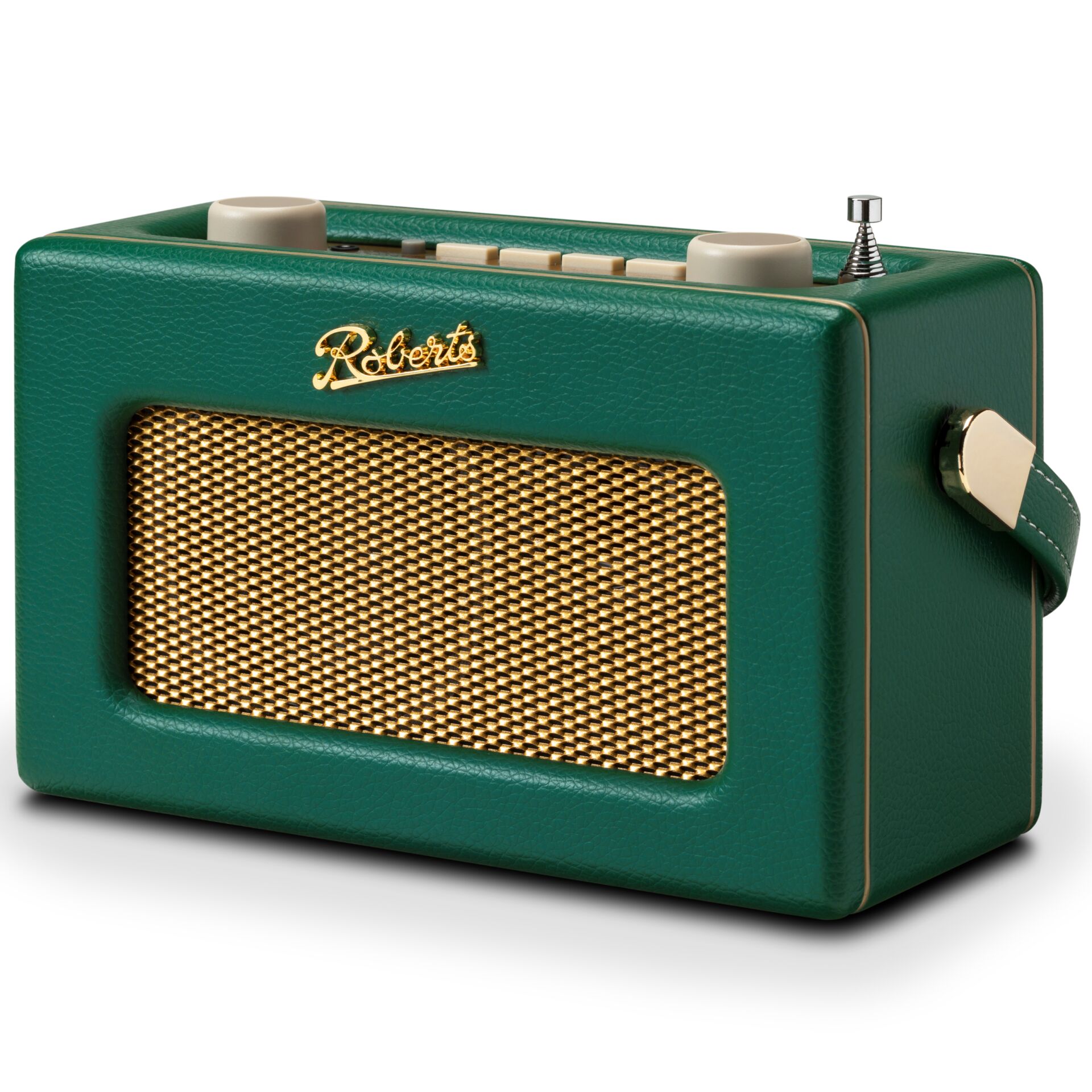 tragbare Lautsprecher, grüner Lautsprecher, goldene Gitter, Vinyl-Optik, kompakte Radio