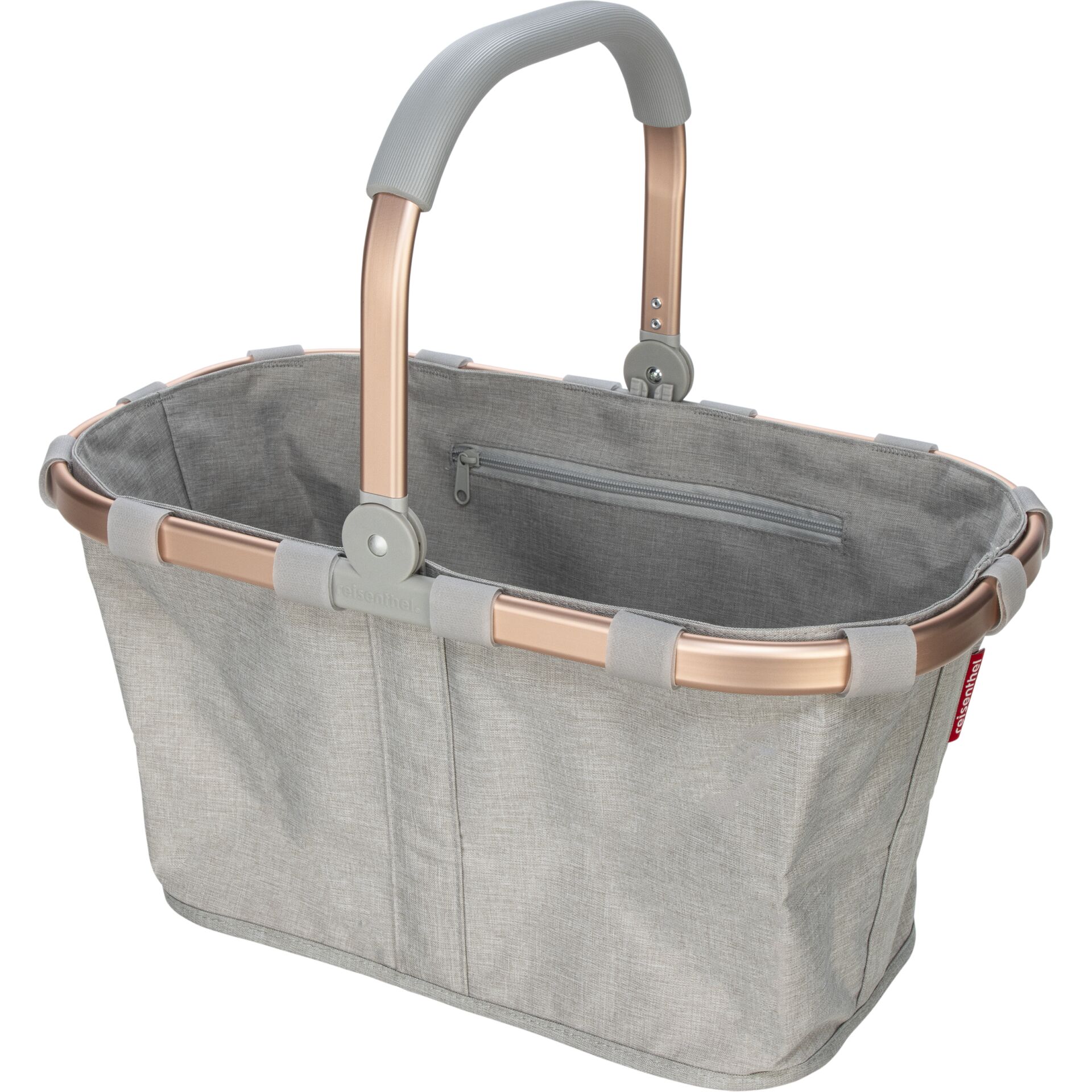 Henkeltasche, Geräumige Tasche, Grau, Leinenoptik, Reißverschlussfach