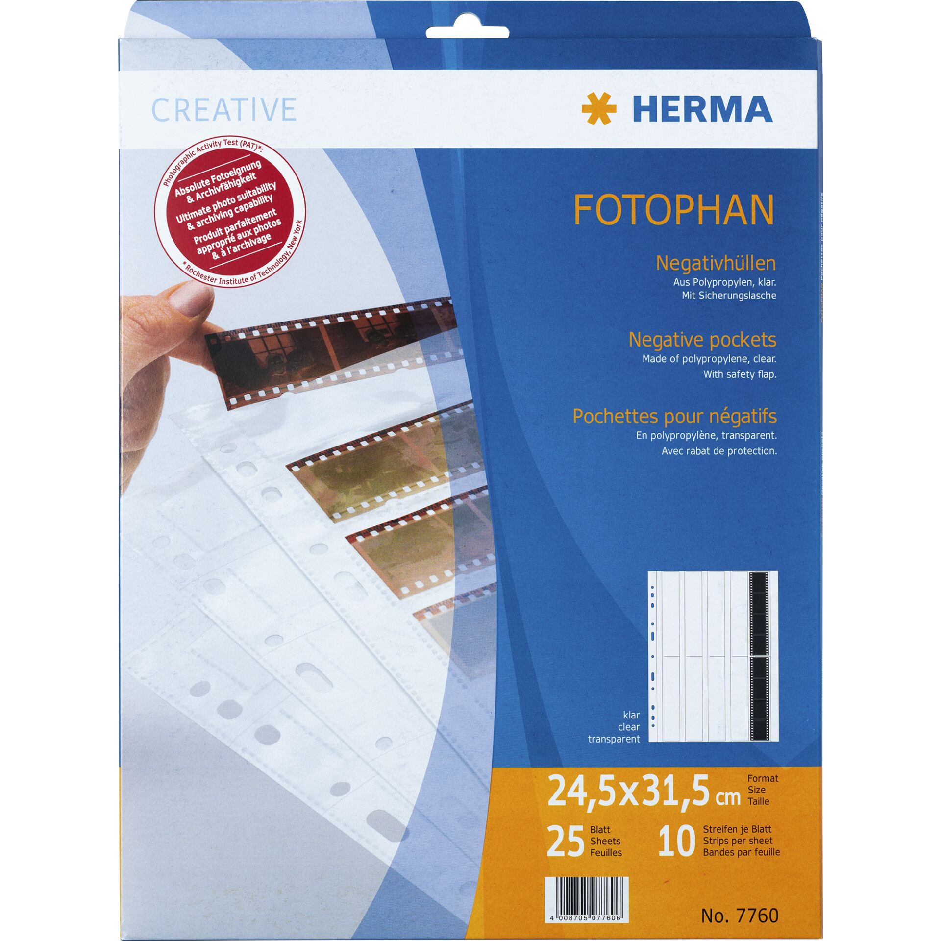 Herma Neg.-hüllen KB 4er-Streif.  PP klar         25 Blatt    7760