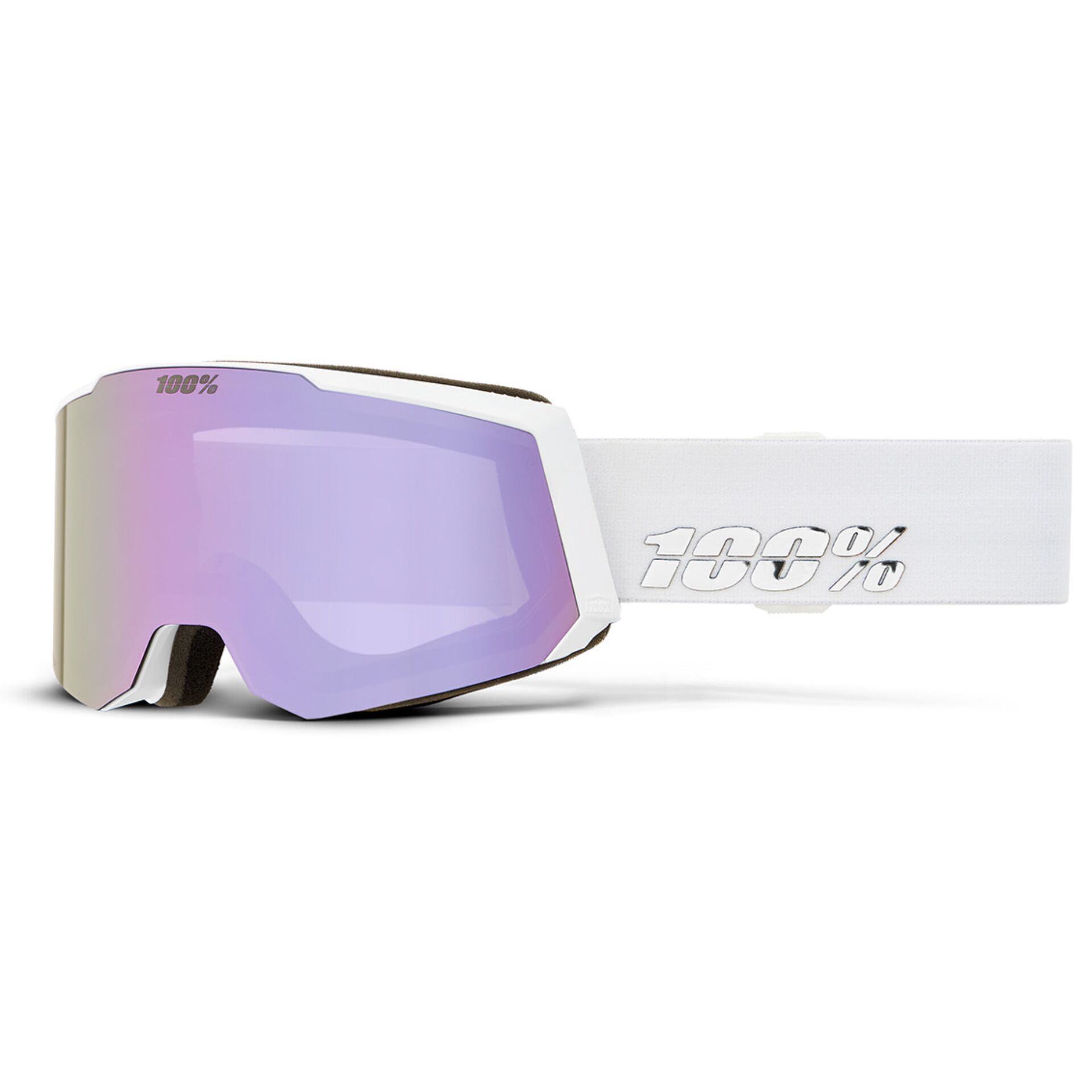 Skibrille, Goggles, Lila Spiegelglas, Weißer Gurt, 100%