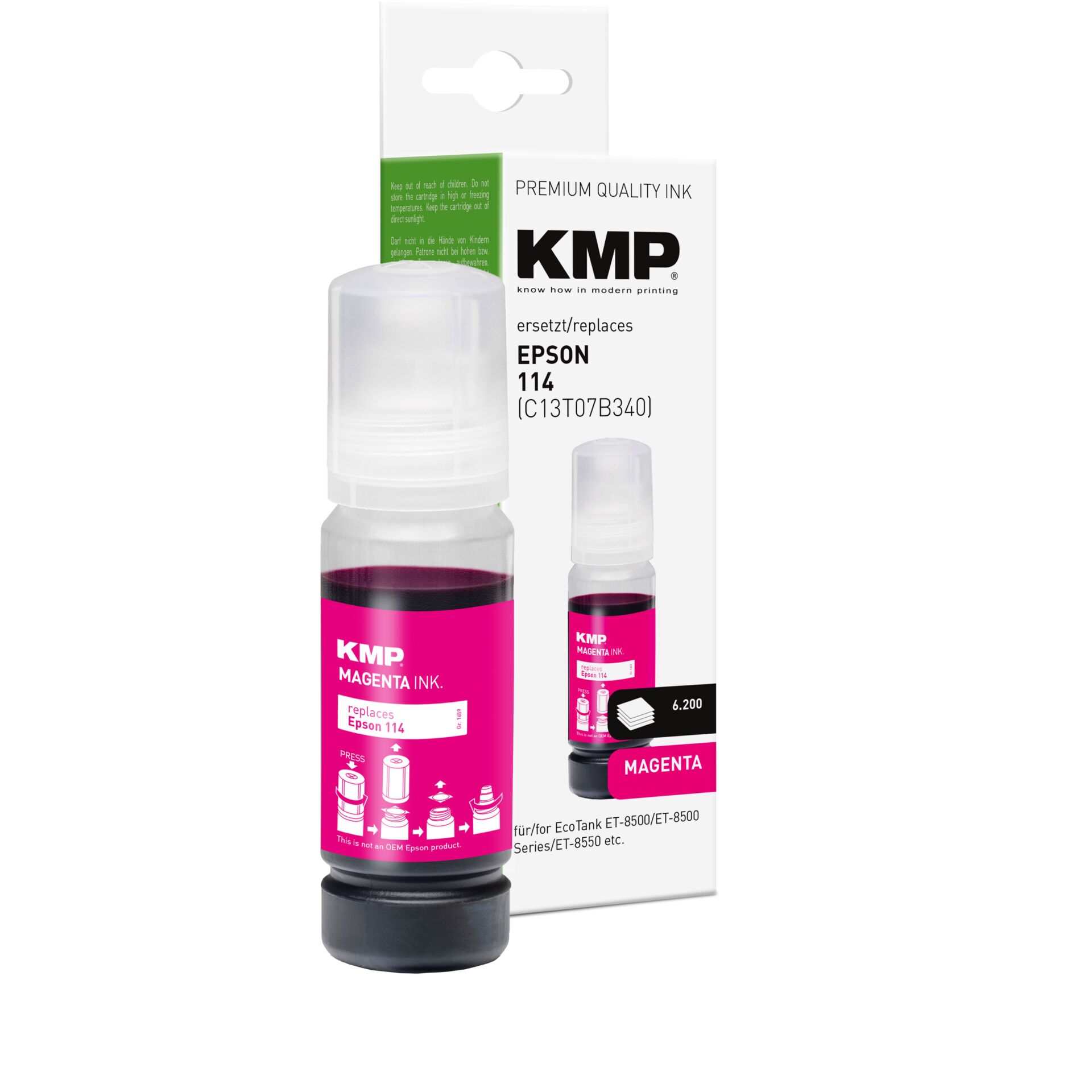 Tintenflasche, Magenta Tinte, KMP Ersatztinte, Epson 114, Druckertintenpatrone
