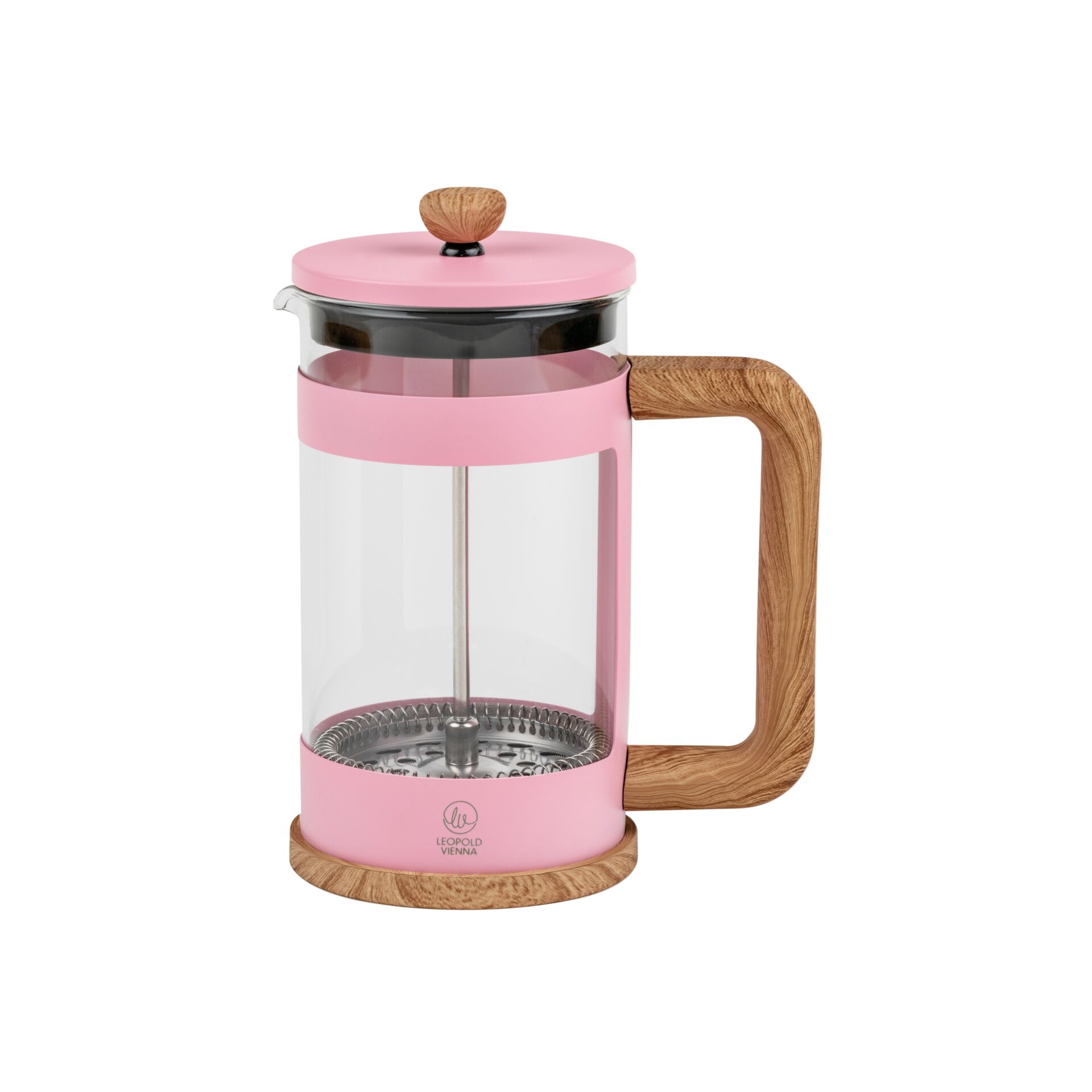 French press, Glasbehälter, Rosa, Holzgriff, Kaffeemaschine