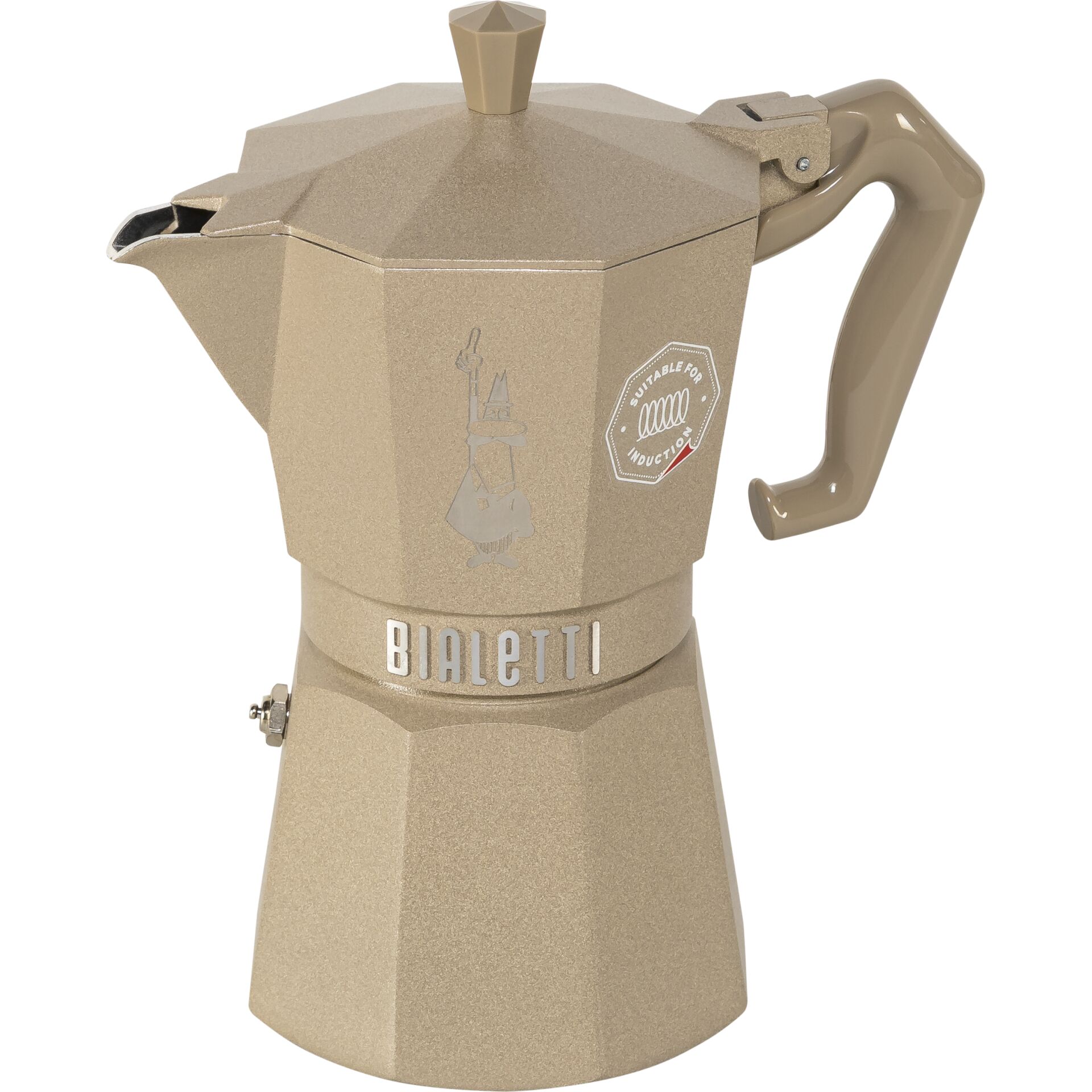 Kaffeemaschine, Moka-Kaffeekanne, Induktionsgeeignet, Sandfarben, Aluminiumlook