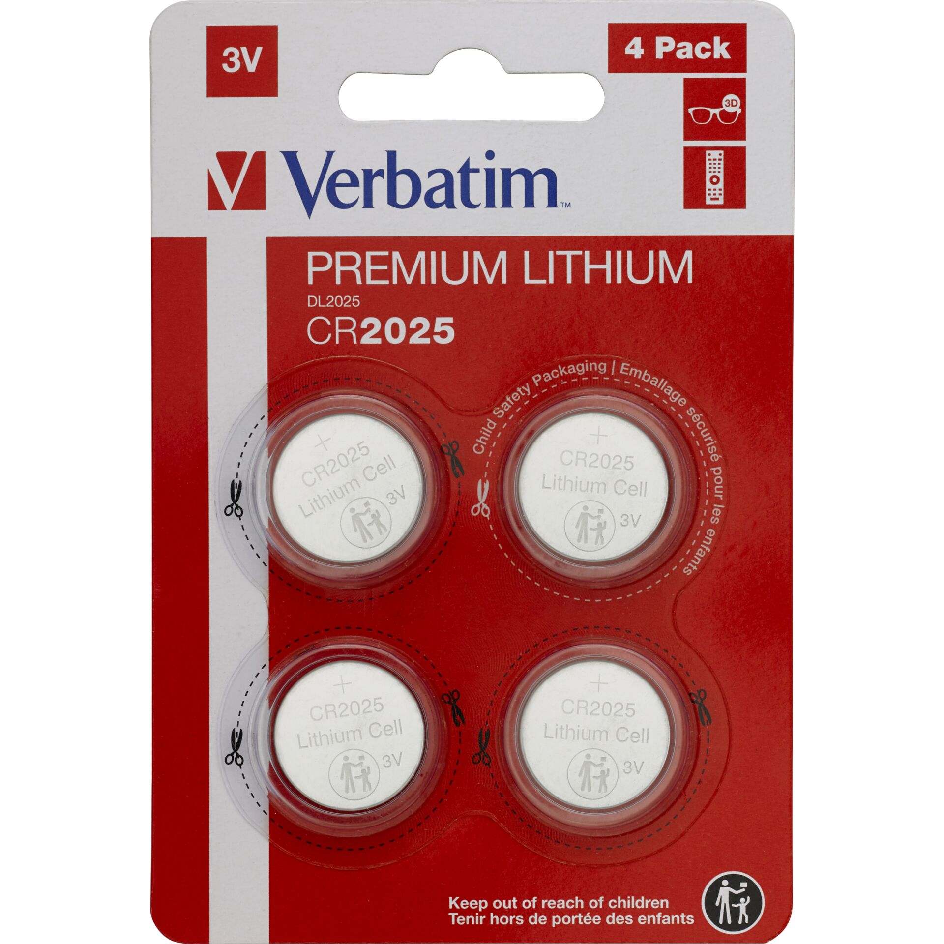 1x4 Verbatim CR 2025  Lithium Batterie           49532