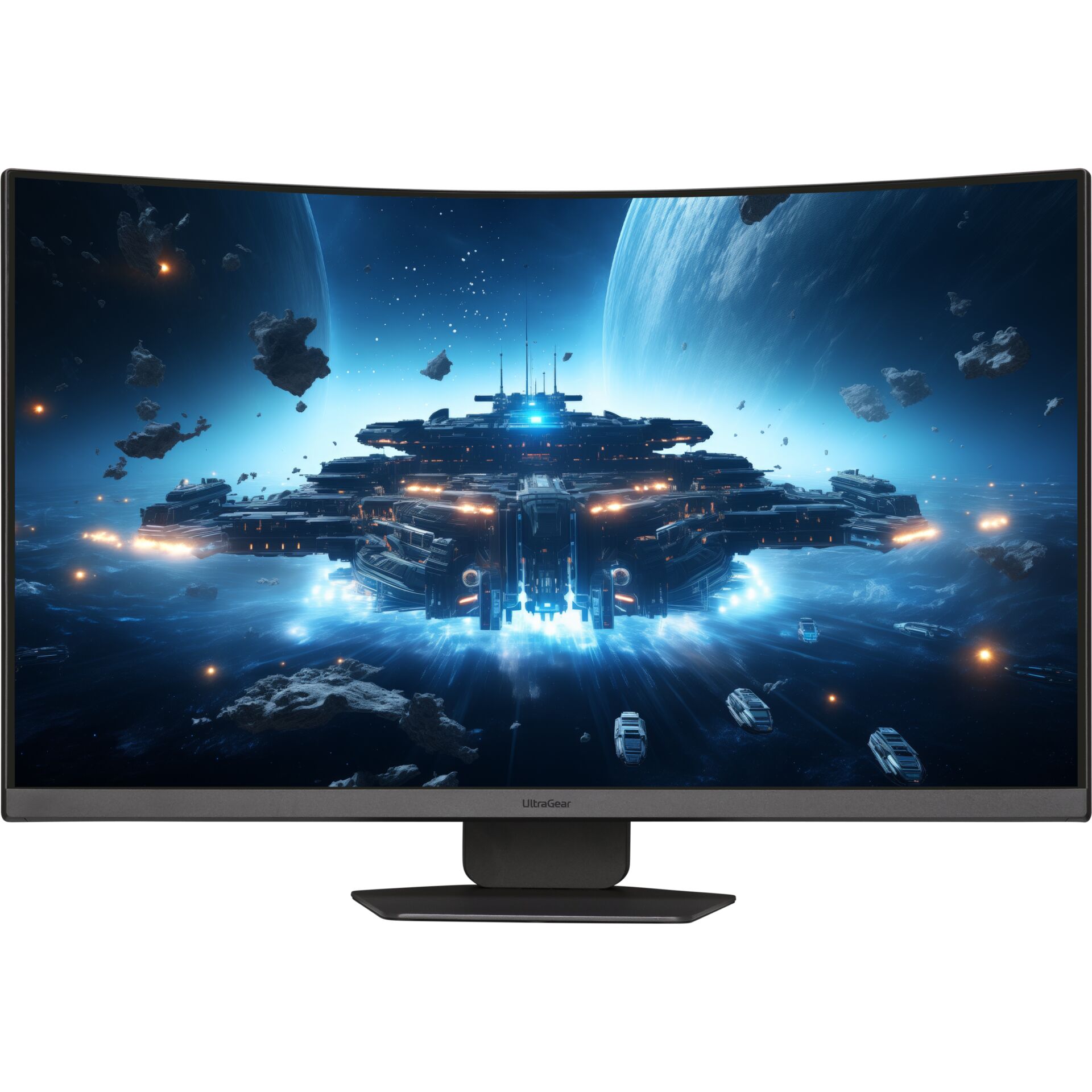Monitor, 37 Zoll, 4K UHD, Curved, 165Hz, curved Monitor, ultrawide, Gaming Monitor, Space wallpaper, LED stand